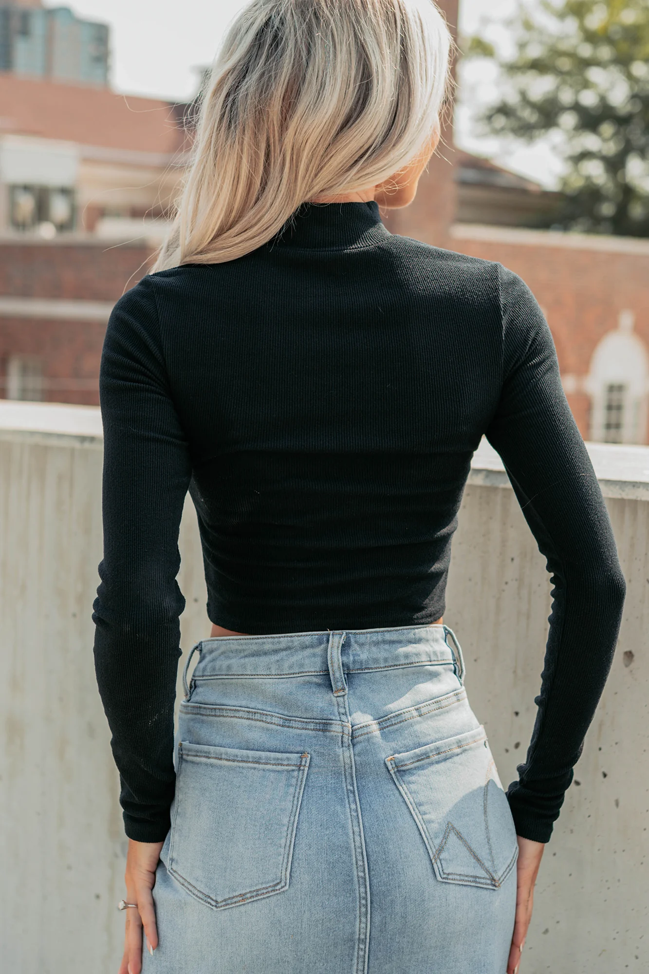 Leigh Long Sleeve Peekaboo Mock Neck Top (Black) - Image 7