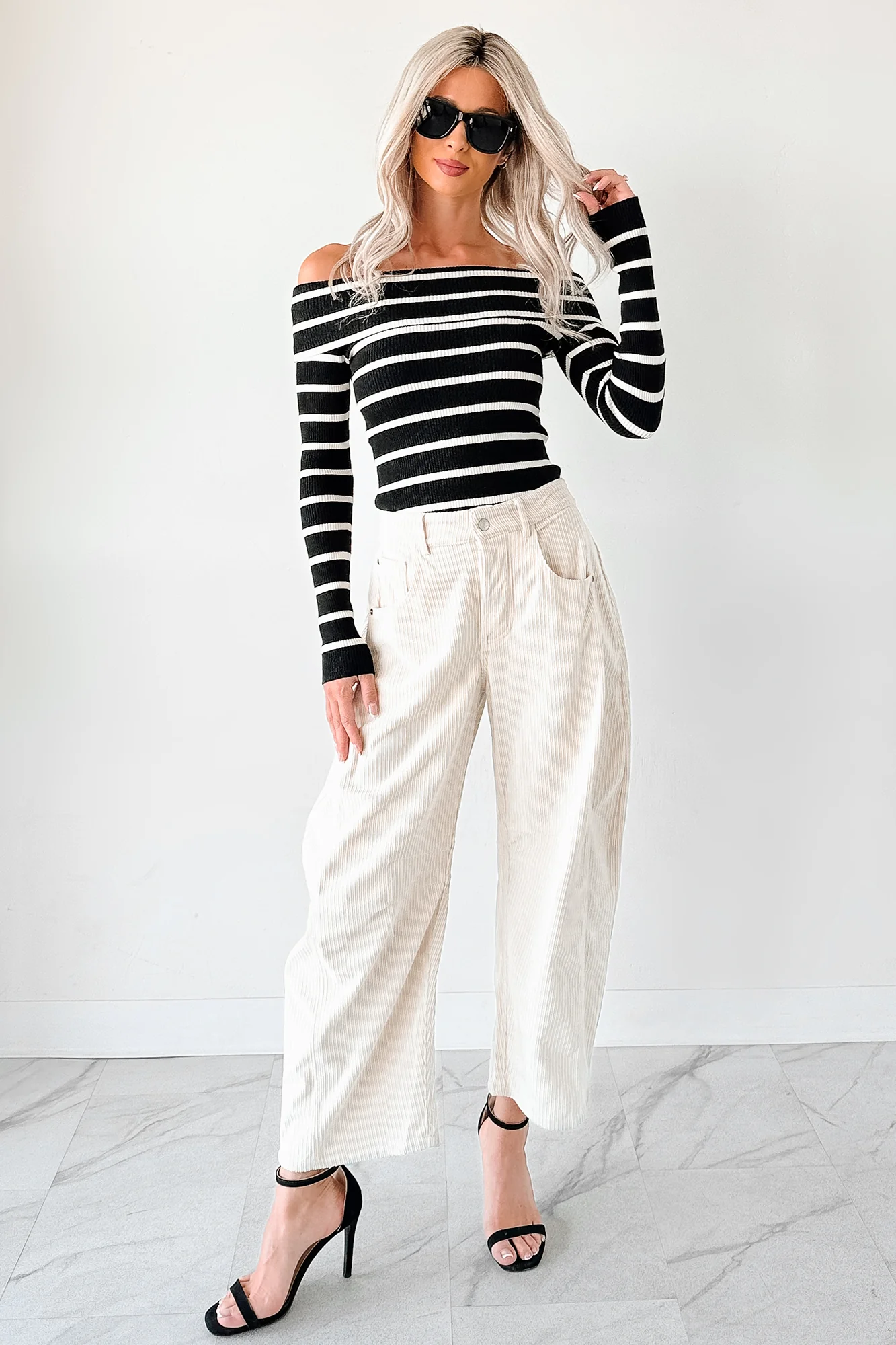 Leo Corduroy Barrel Leg Pants (Bone) - Image 2