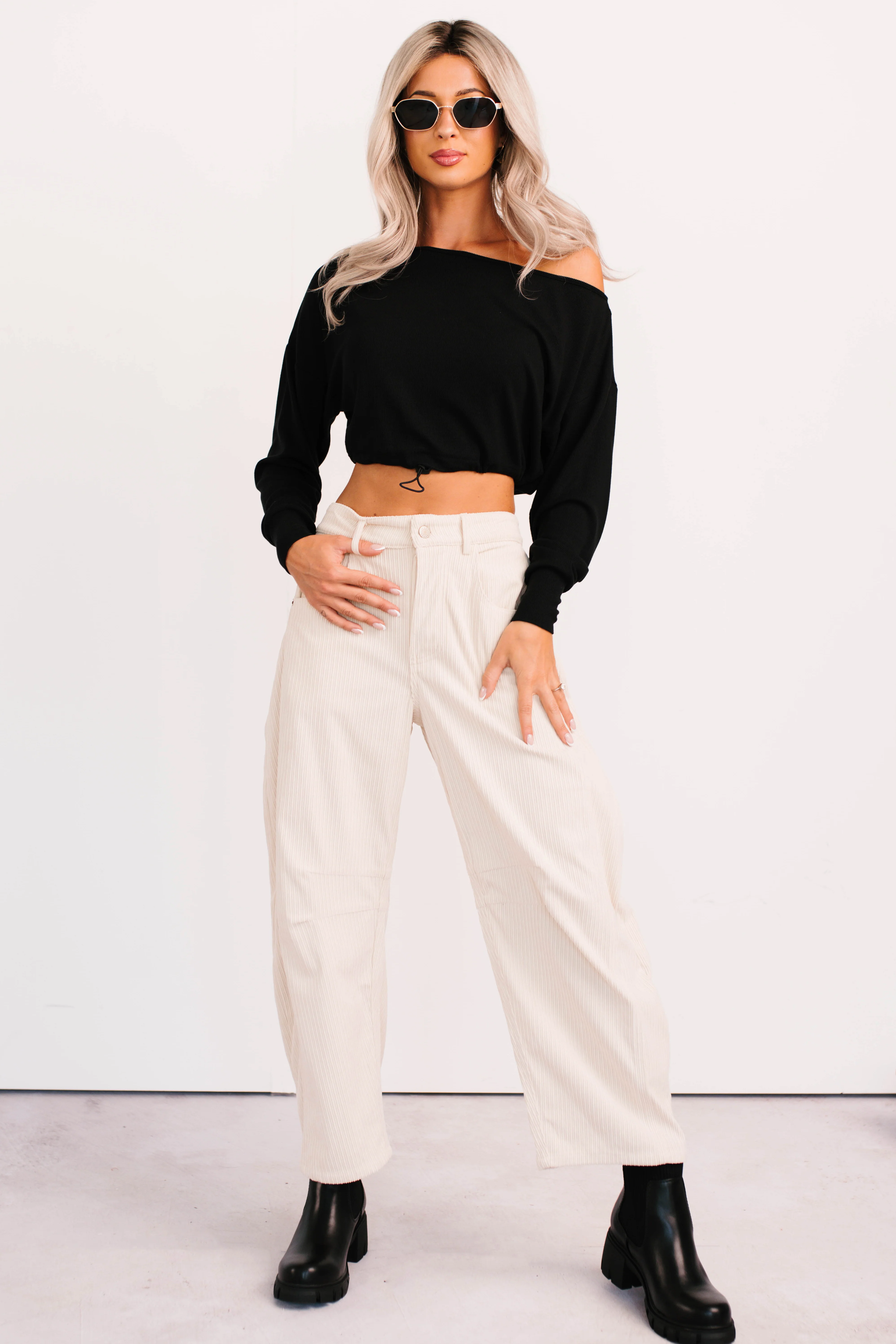 Leo Corduroy Barrel Leg Pants (Bone) - Image 3