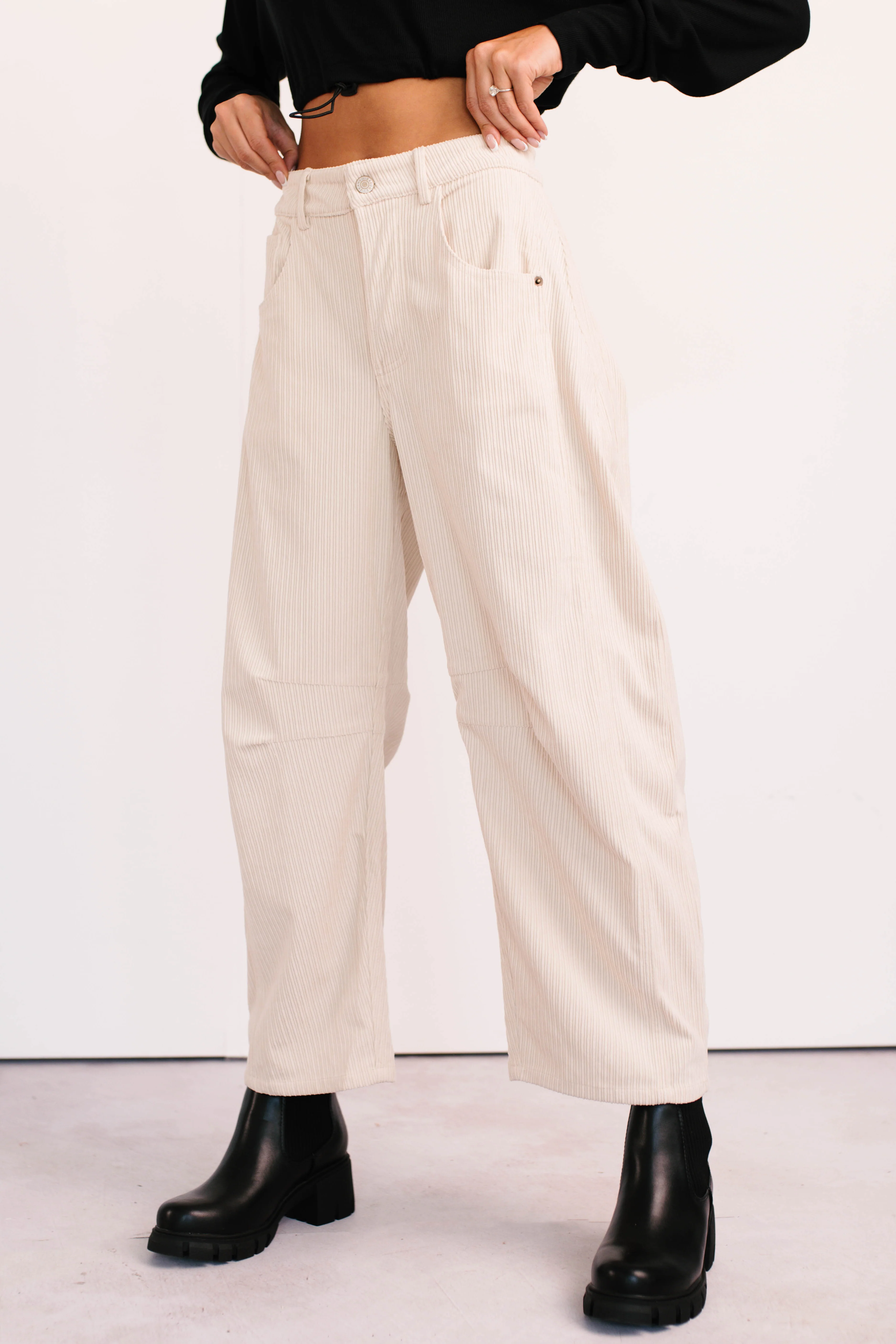 Leo Corduroy Barrel Leg Pants (Bone) - Image 4