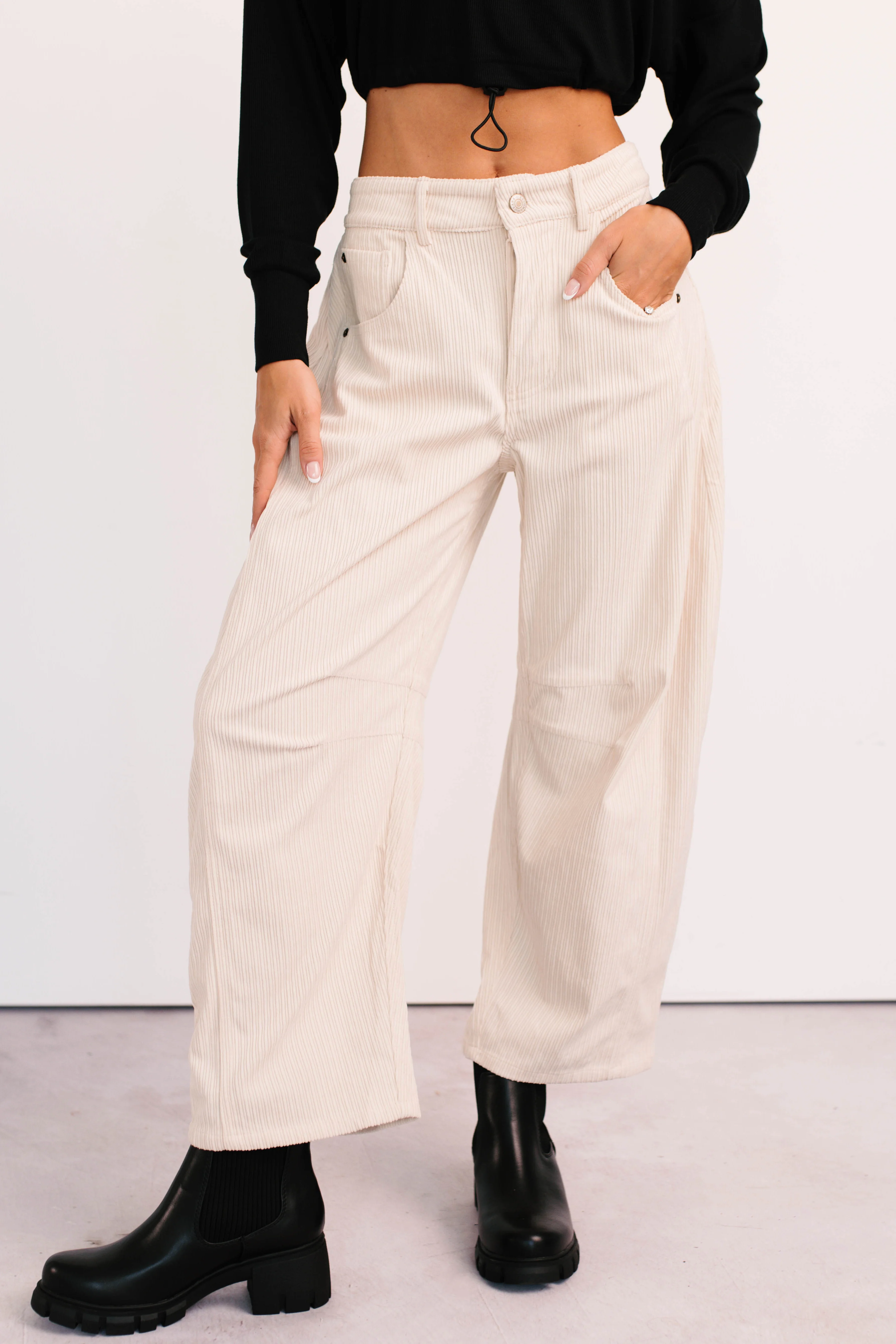 Leo Corduroy Barrel Leg Pants (Bone) - Image 7