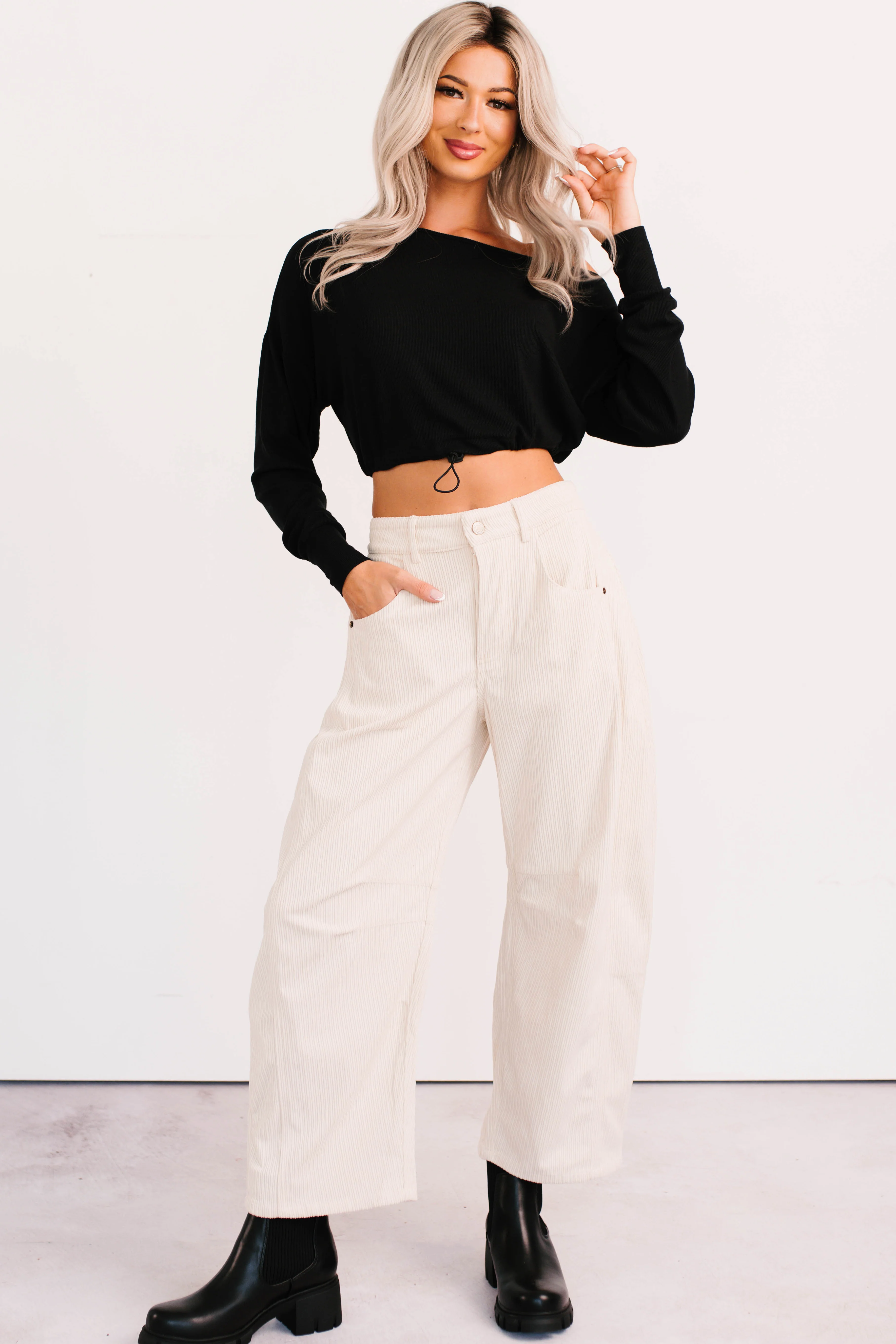 Leo Corduroy Barrel Leg Pants (Bone) - Image 8
