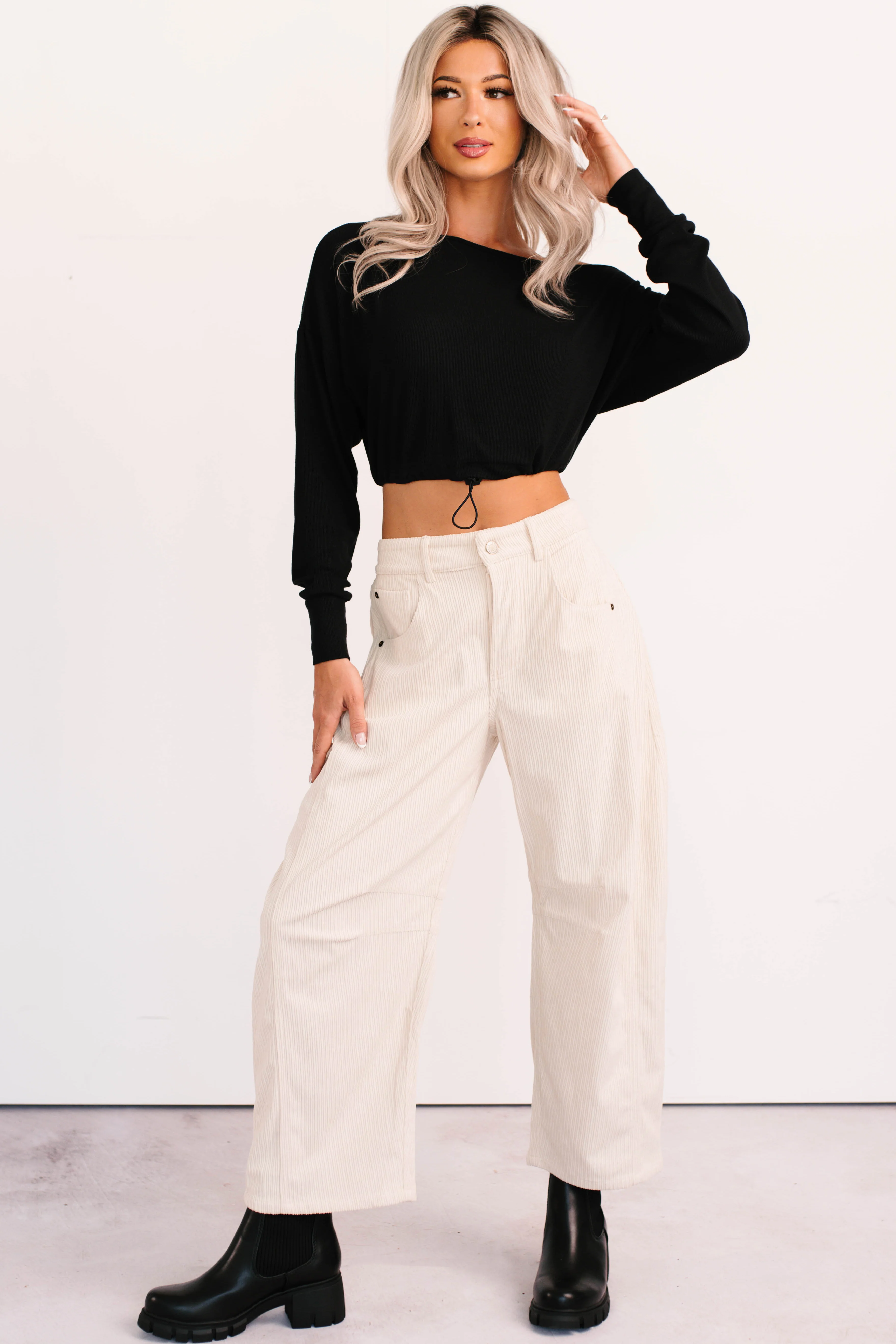Leo Corduroy Barrel Leg Pants (Bone) - Image 9
