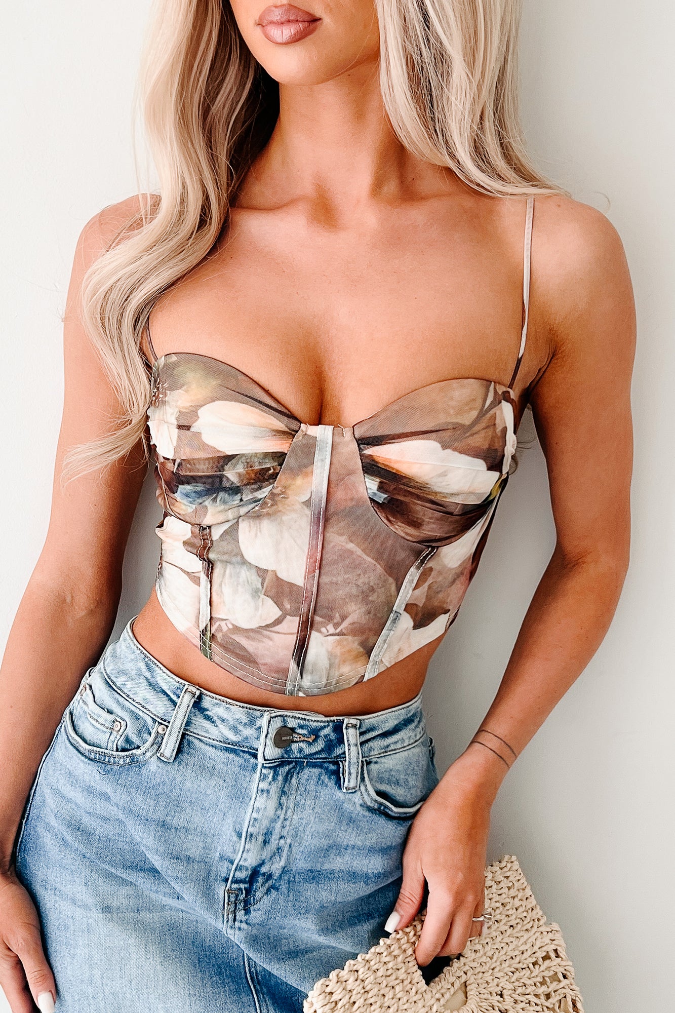 Let Go & Grow Floral Mesh Crop Top (Taupe) - Image 7