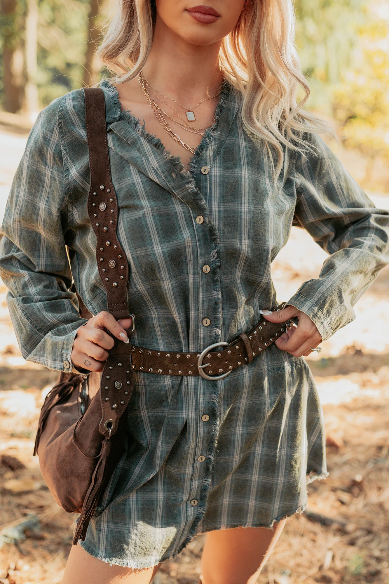 Let’s Get Lost Plaid Shirt Mini Dress (Pine Green) - Image 5