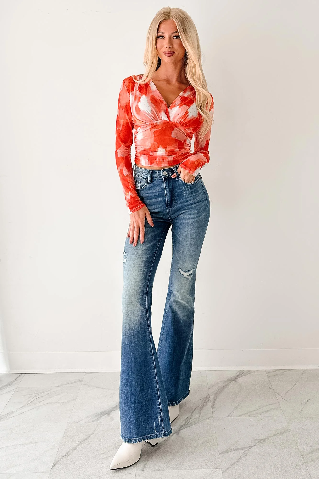Lethal Looks Rhinestone Long Sleeve Top (Orange Combo) - Image 5
