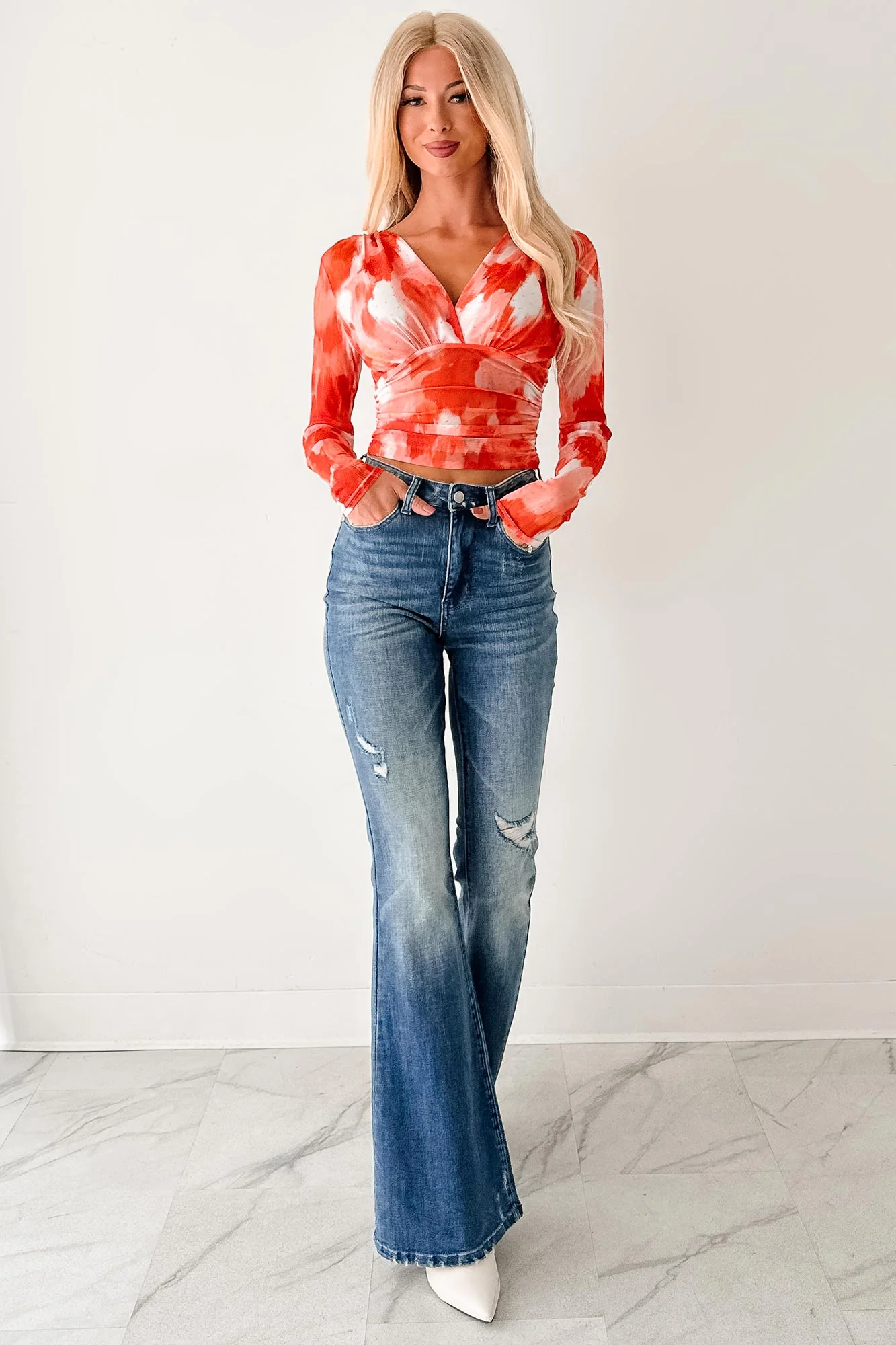 Lethal Looks Rhinestone Long Sleeve Top (Orange Combo) - Image 7