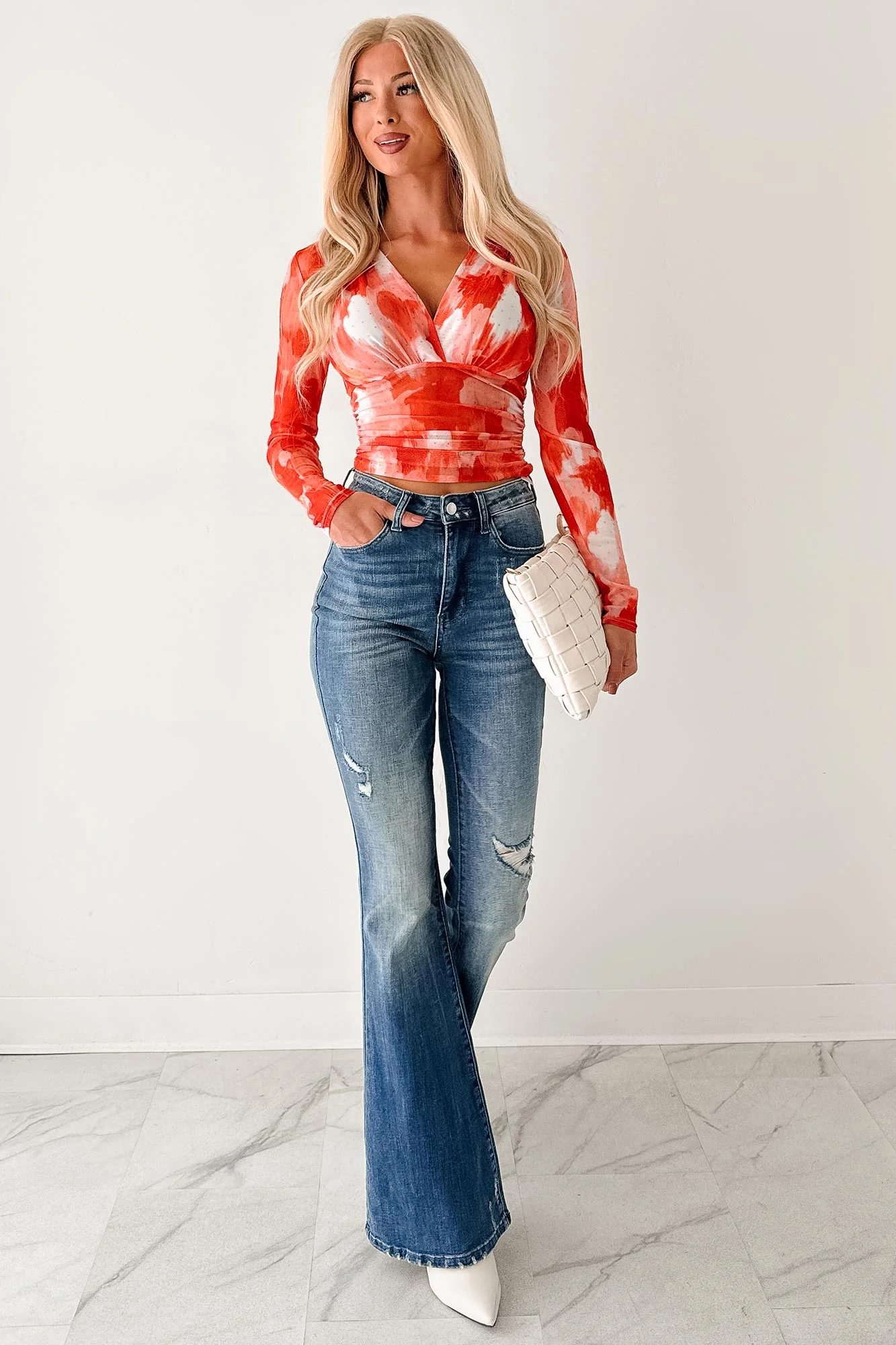 Lethal Looks Rhinestone Long Sleeve Top (Orange Combo) - Image 9