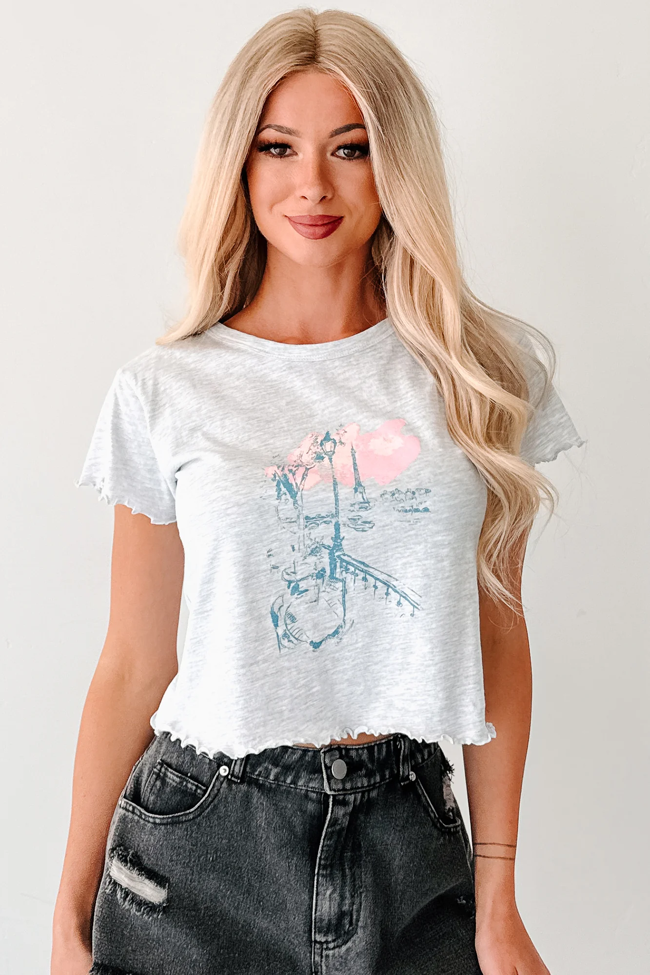 Letters From Paris Graphic Baby Tee (Heather Grey) - Image 4