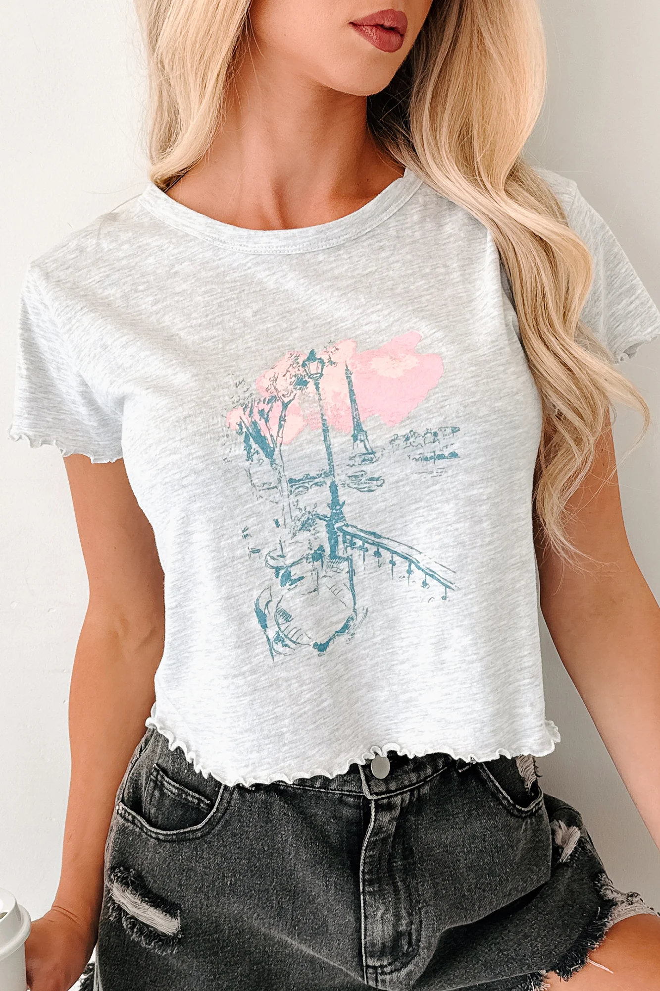 Letters From Paris Graphic Baby Tee (Heather Grey) - Image 7