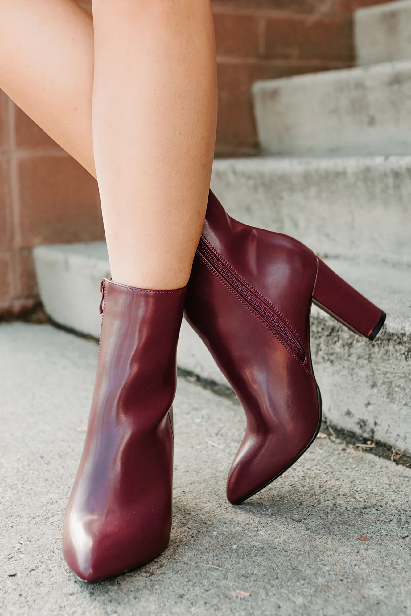 Letting Glow Block Heel Pointed Booties (Burgundy) - Image 2