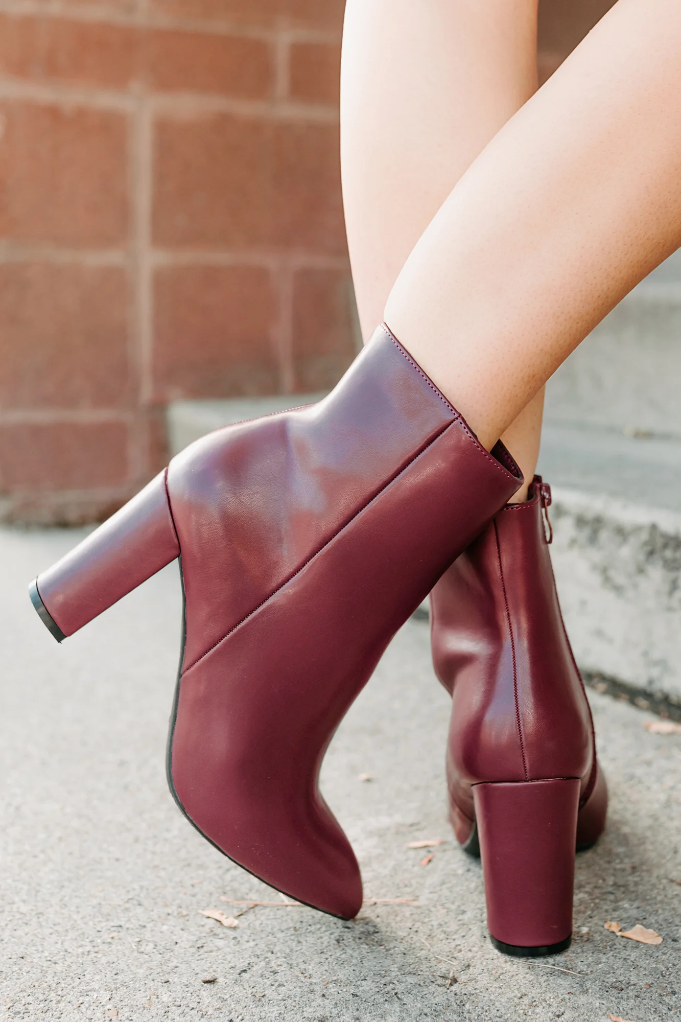 Letting Glow Block Heel Pointed Booties (Burgundy) - Image 3