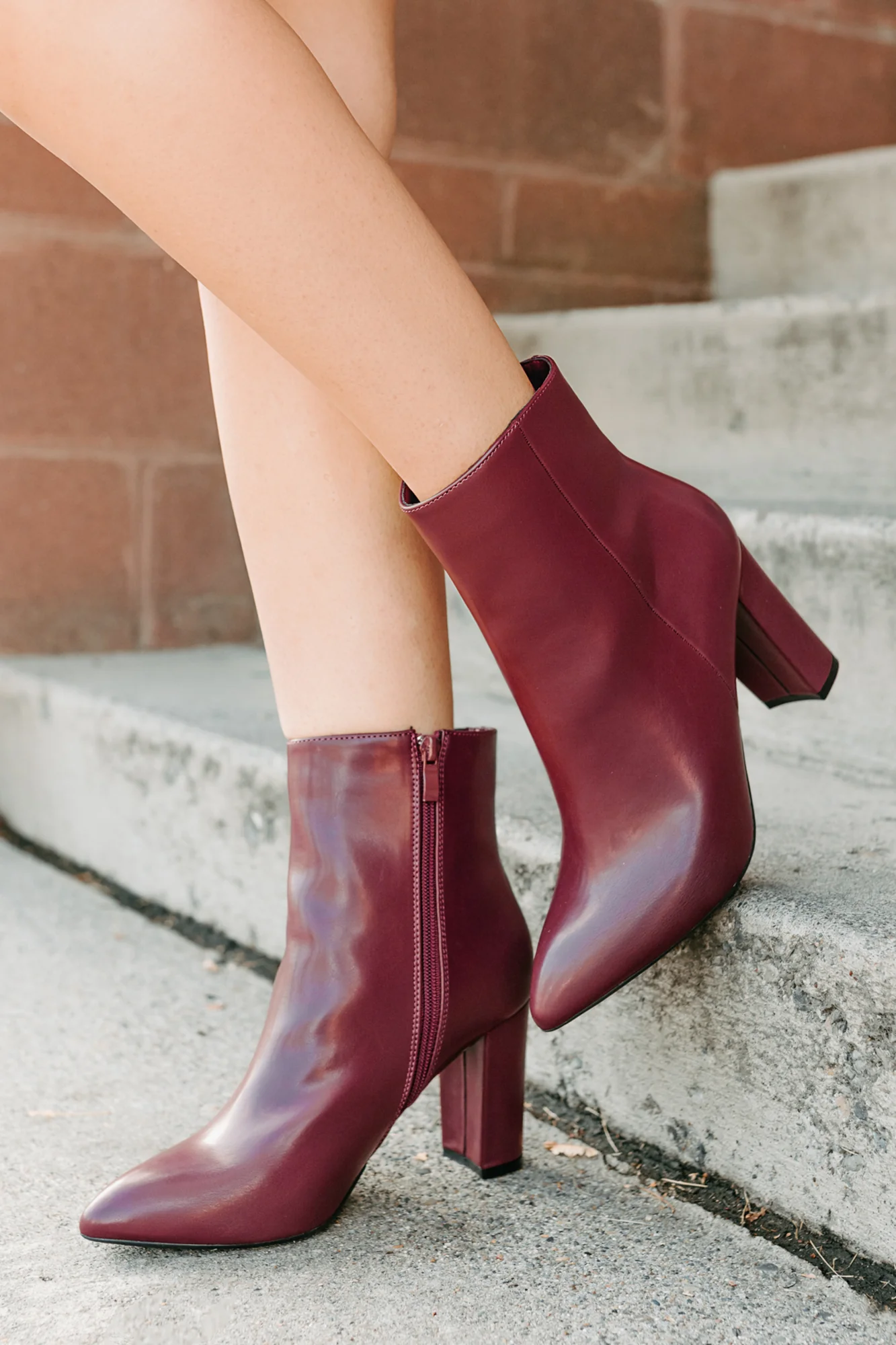 Letting Glow Block Heel Pointed Booties (Burgundy) - Image 4