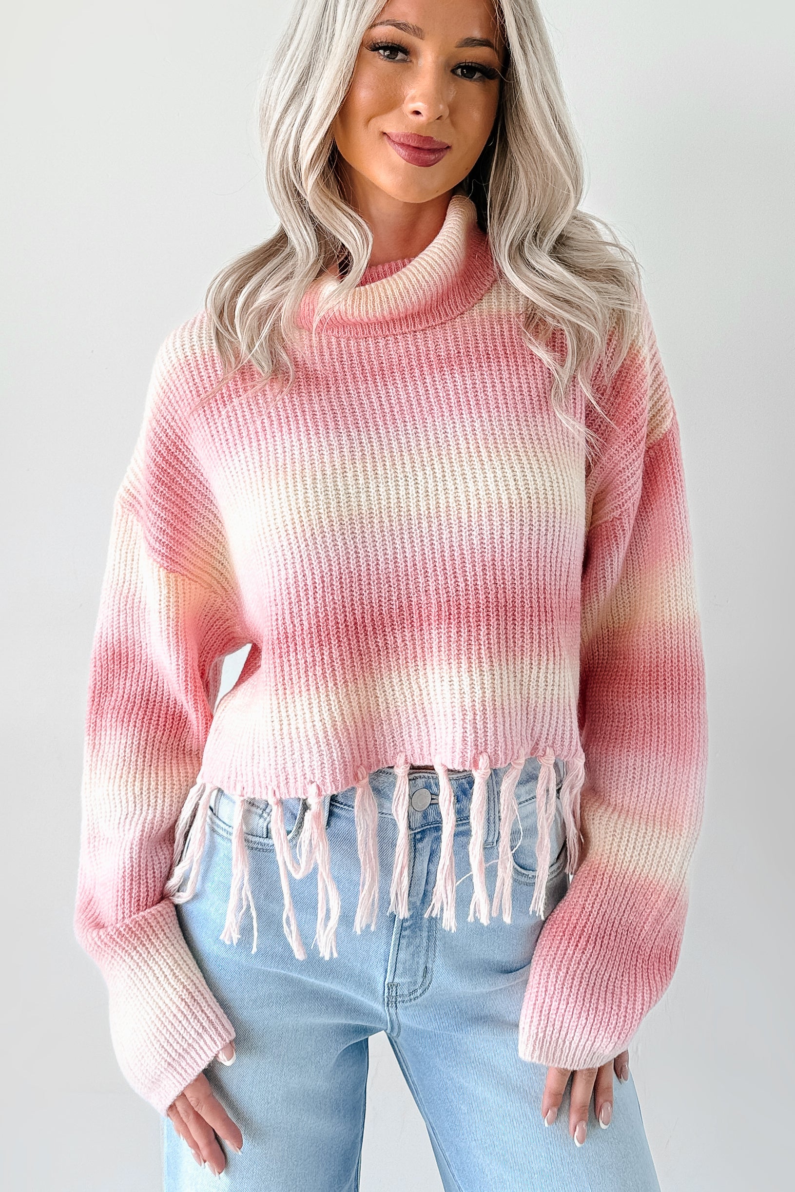 Life In Color Ombre Stripe Tassel Sweater (Pastel Peach) - Image 6