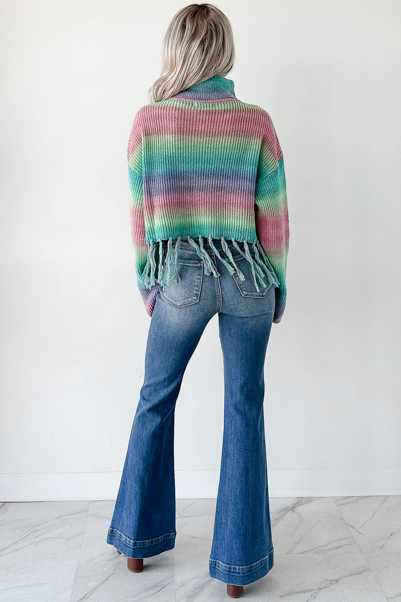 Life In Color Ombre Stripe Tassel Sweater (Sage Rainbow) - Image 4