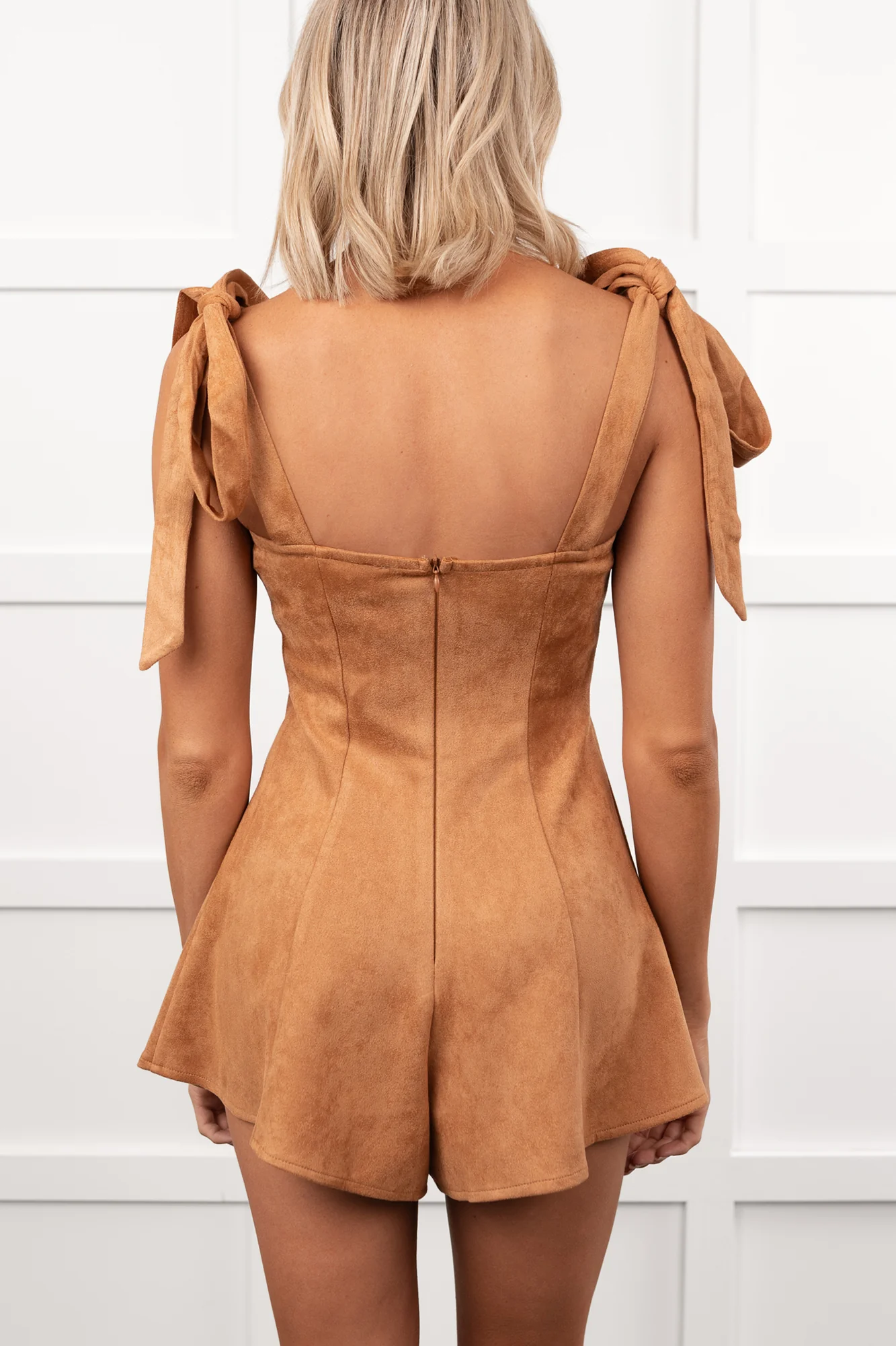 Life Manifest Sleeveless Faux Suede Romper (Camel) - Image 6