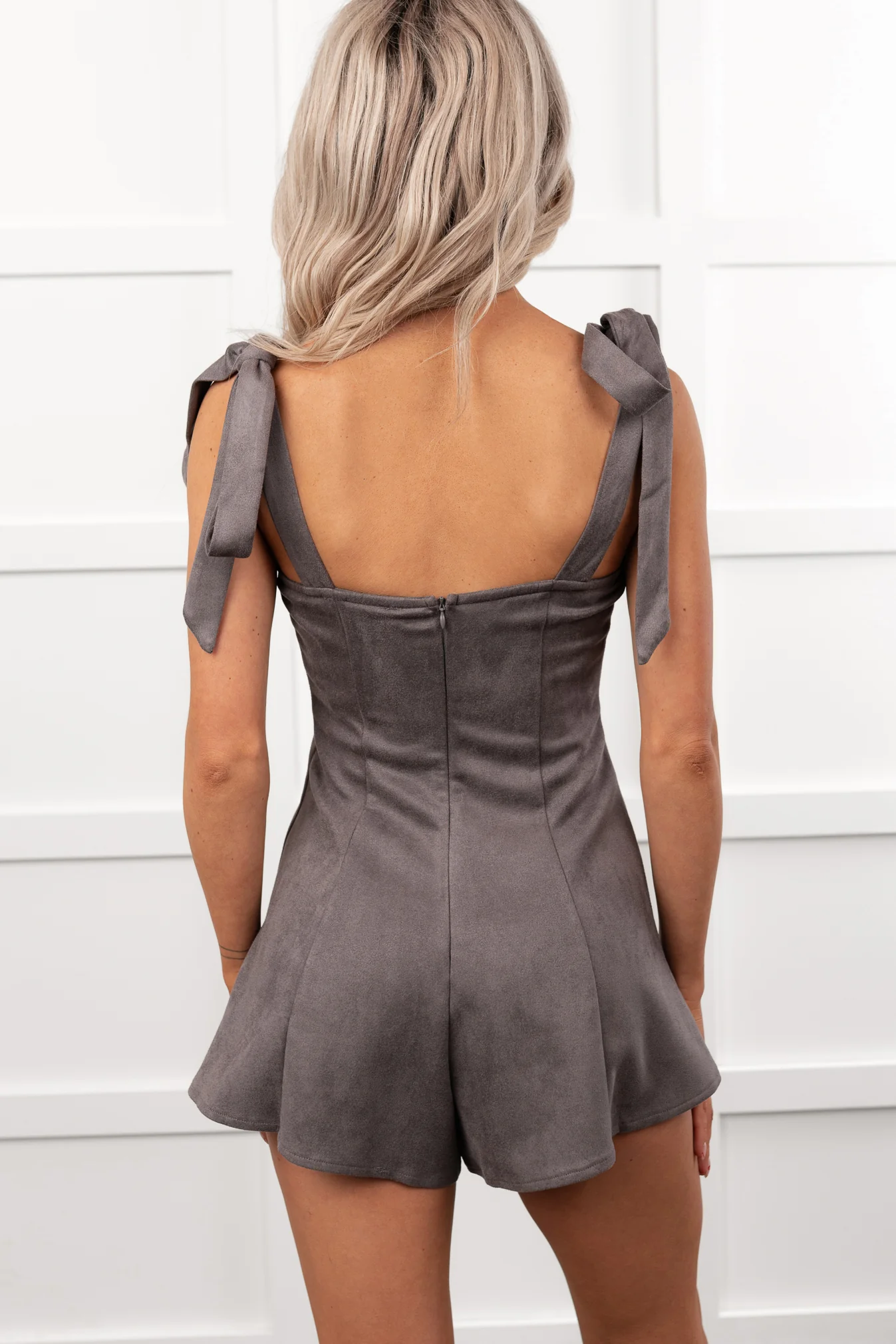 Life Manifest Sleeveless Faux Suede Romper (Charcoal) - Image 4