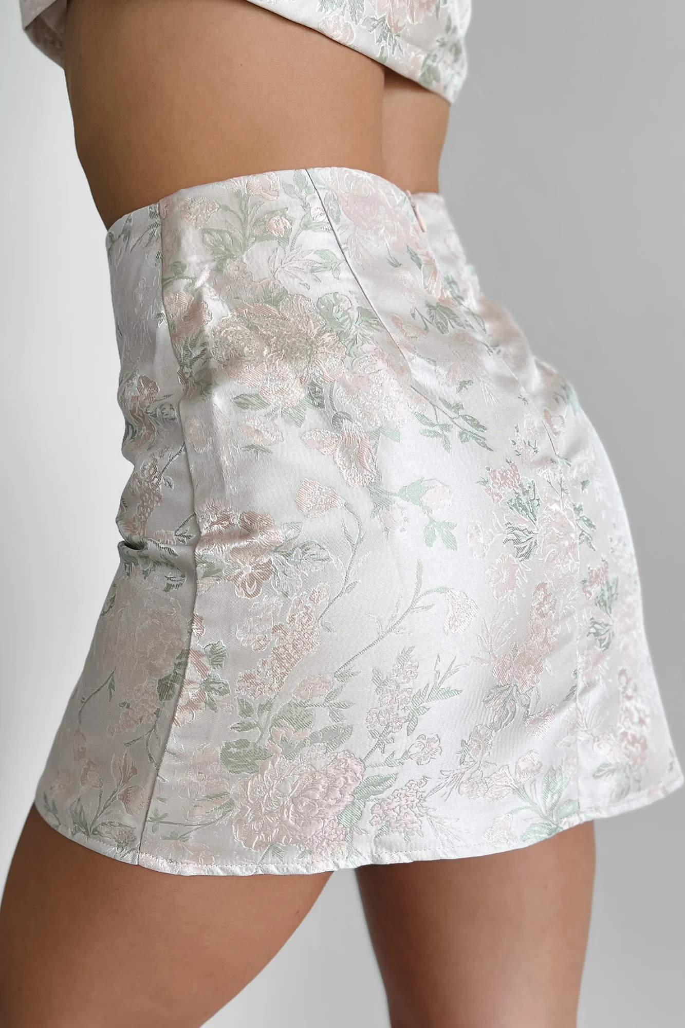 Lifetime Of Love Floral Jacquard Mini Skirt (Blush/Green) - Image 2