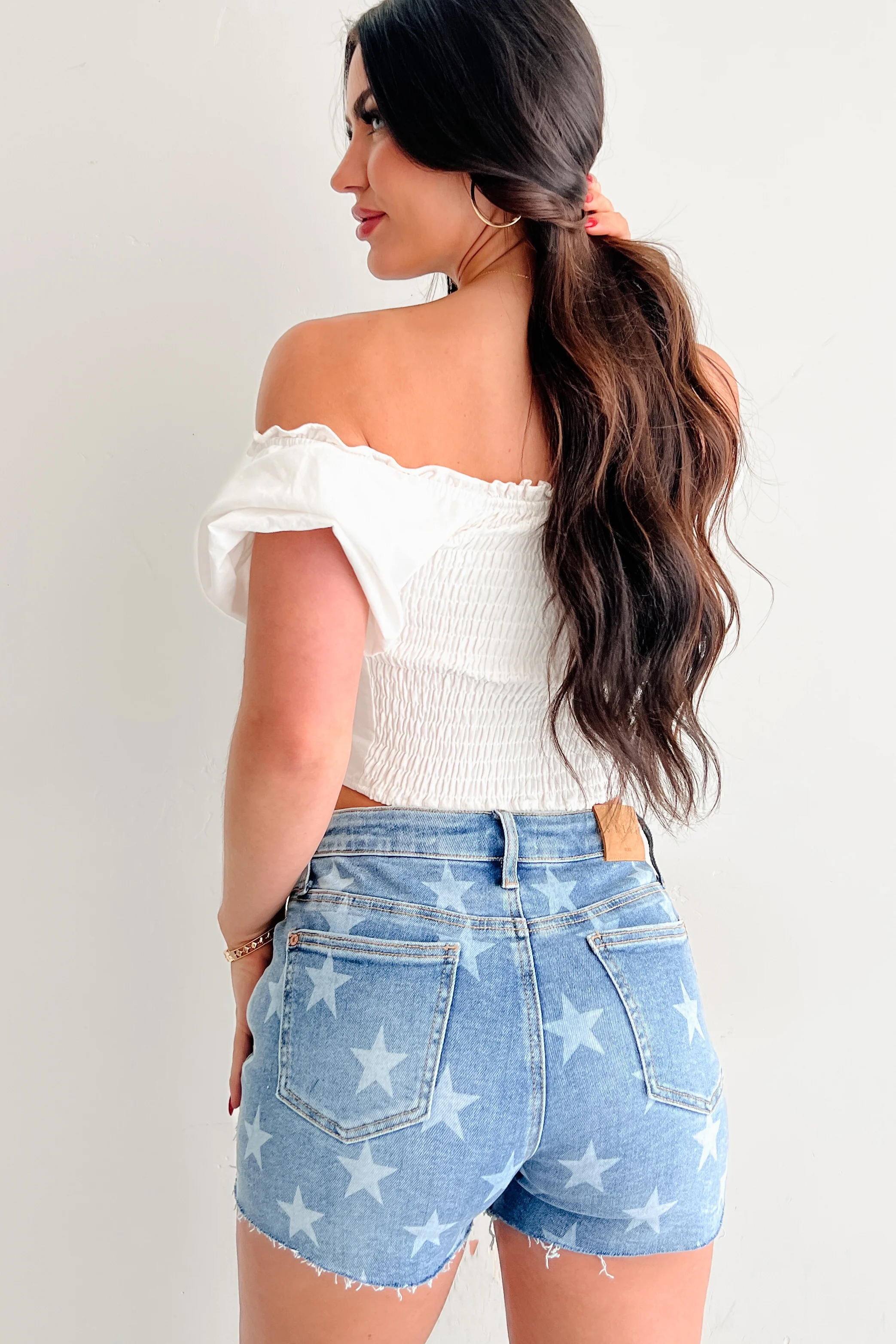 Linden Star Print Saige Denim Shorts (Medium Wash) - Image 7