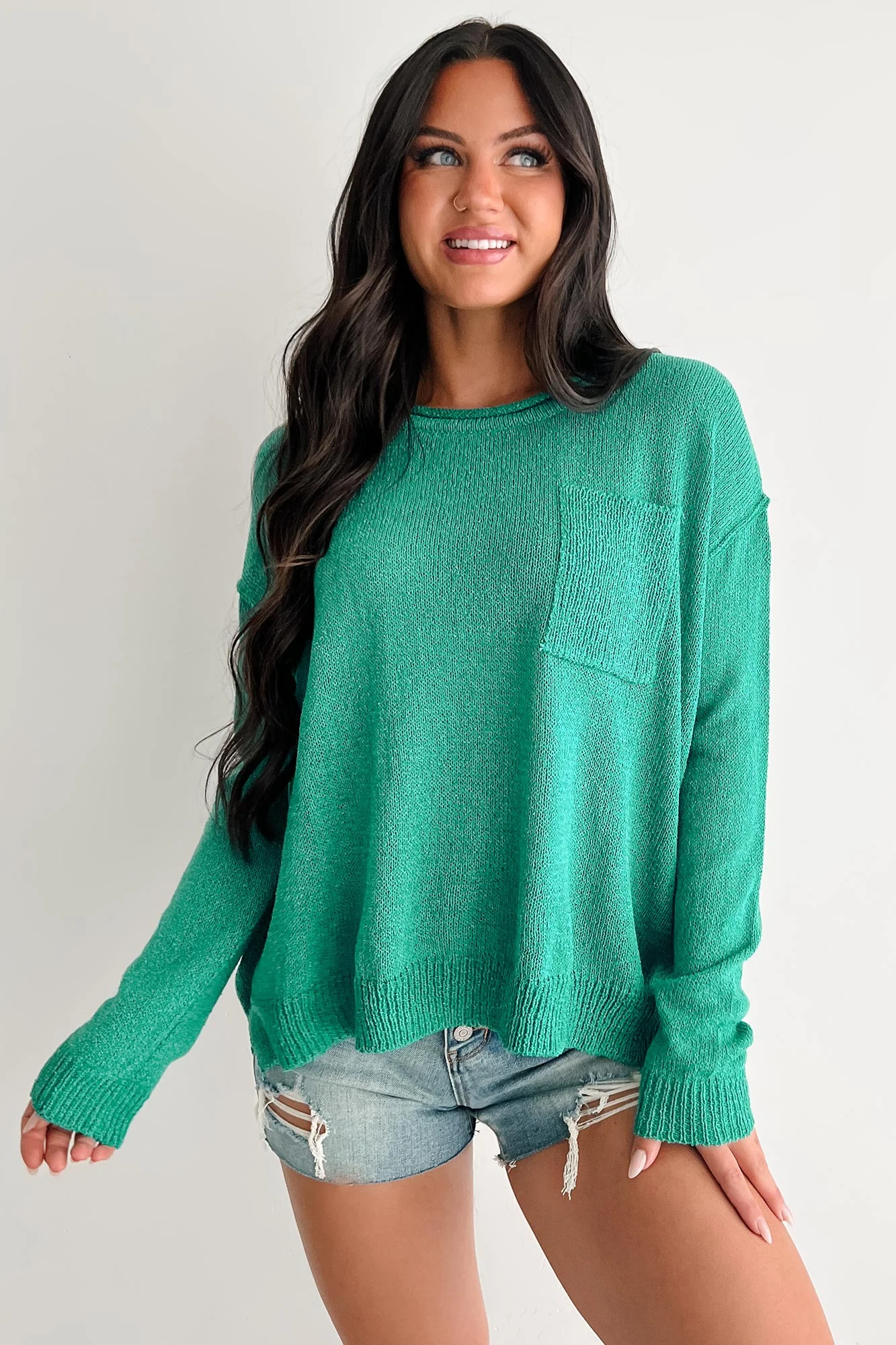 Linger Longer Scoop Neck Sweater Top (Teal) - Image 2
