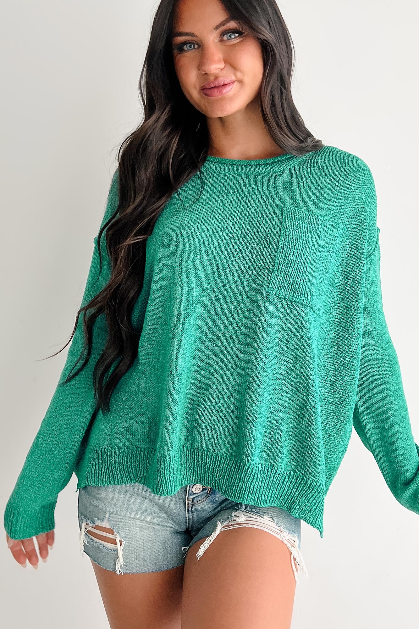 Linger Longer Scoop Neck Sweater Top (Teal) - Image 8