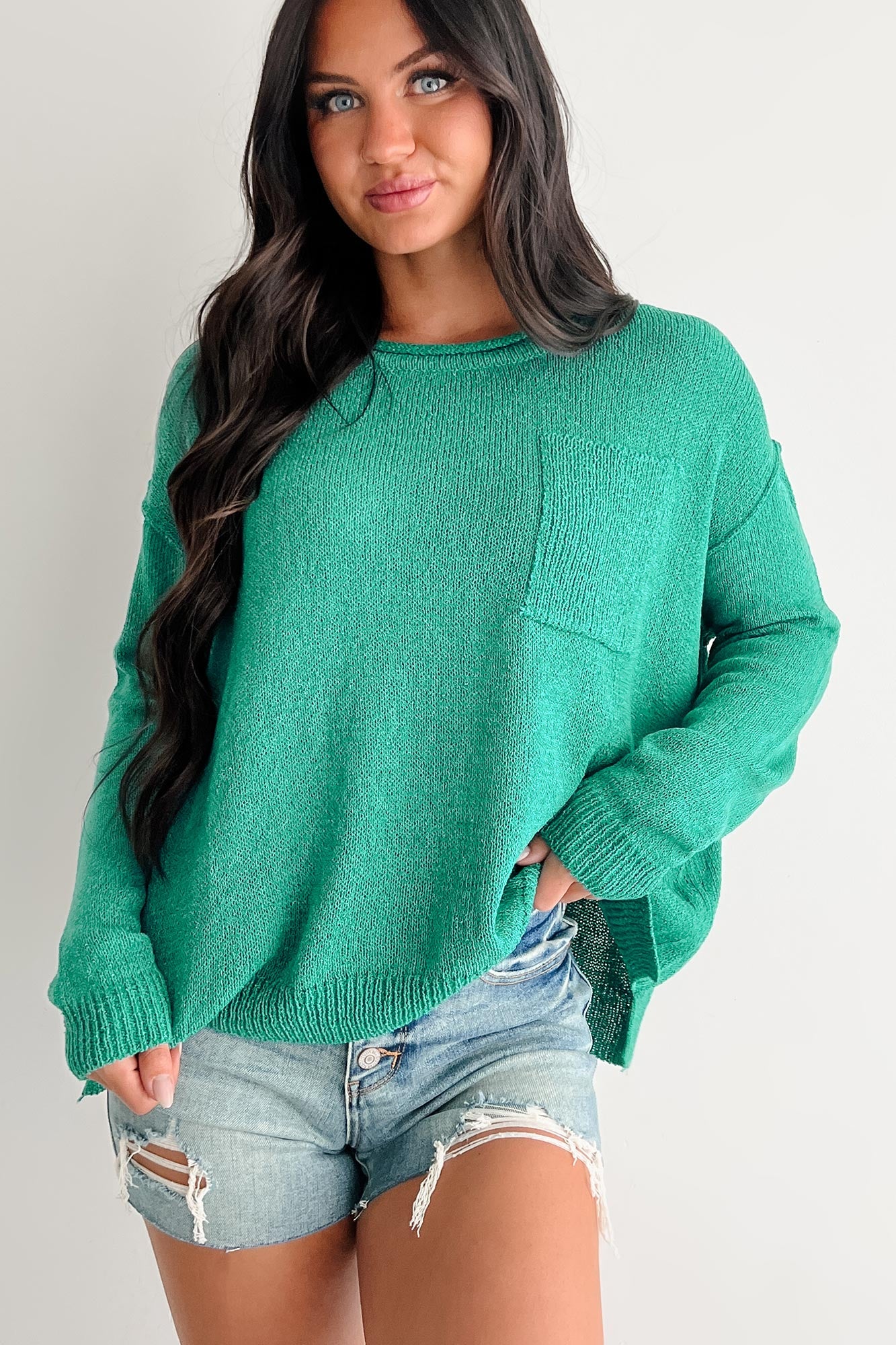 Linger Longer Scoop Neck Sweater Top (Teal) - Image 9
