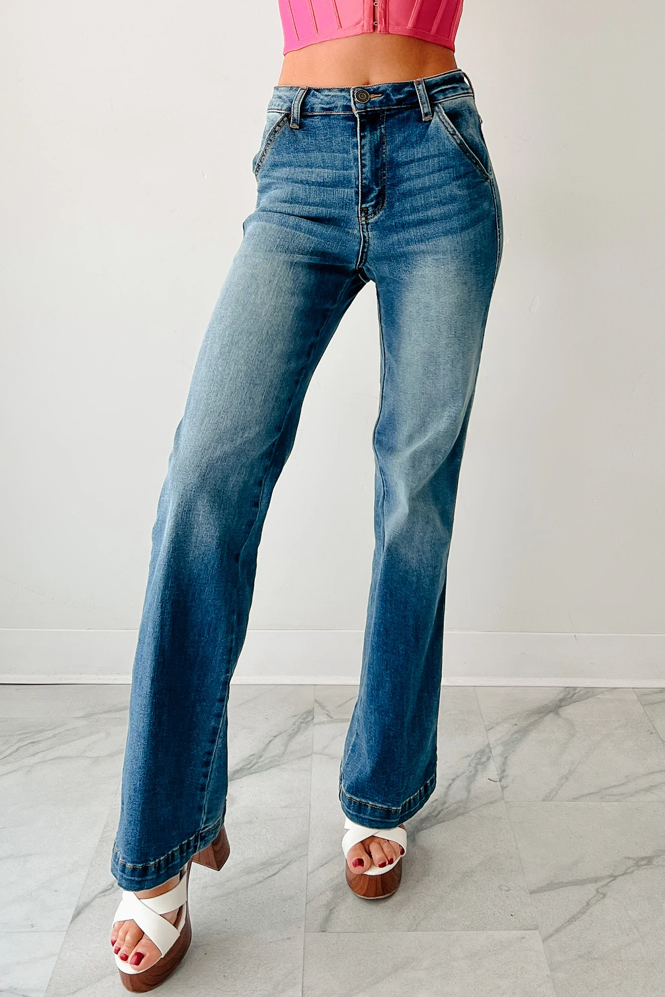 Liora High Rise Wide Leg Indigo Reign Jeans (Medium Blue) - Image 3