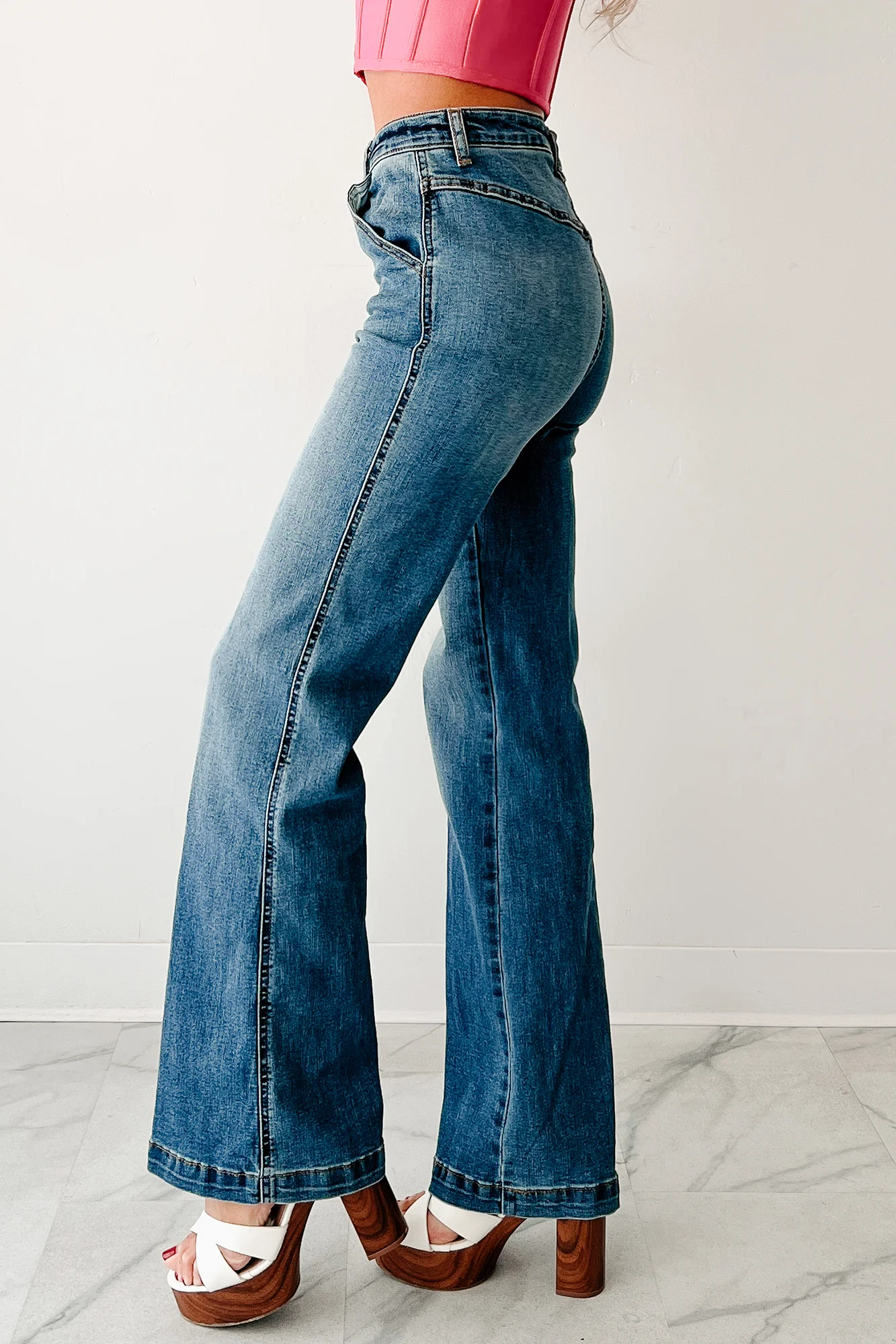 Liora High Rise Wide Leg Indigo Reign Jeans (Medium Blue) - Image 4