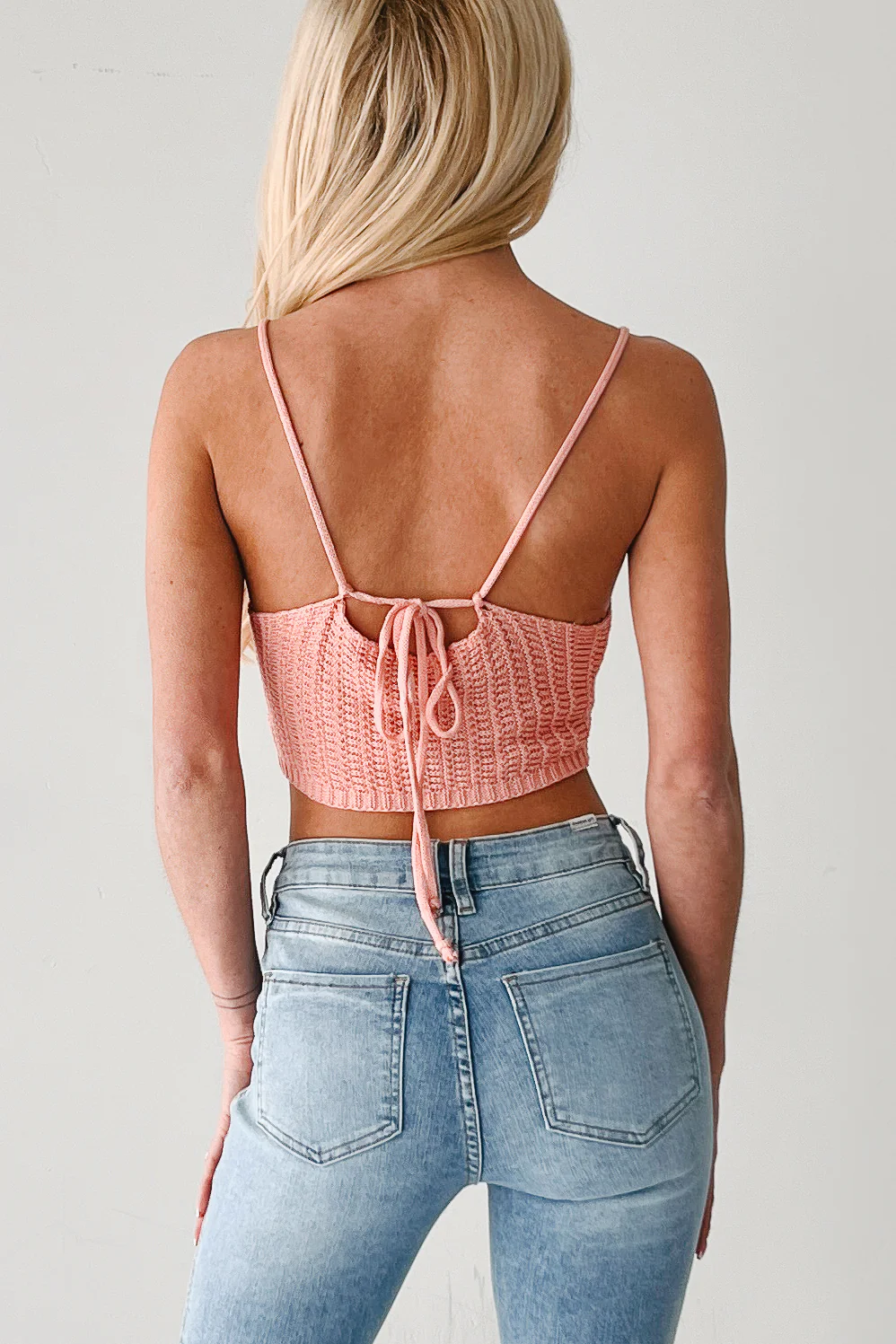 Lips That Linger Lace Up Crochet Cami Top (Apricot) - Image 3