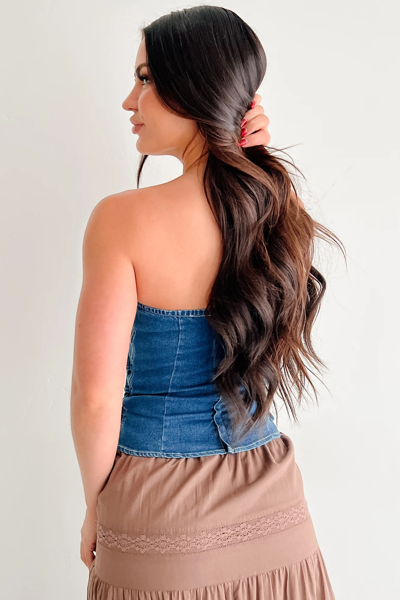 Lipstick & Lethal Strapless Lace-Up Top (Denim) - Image 4