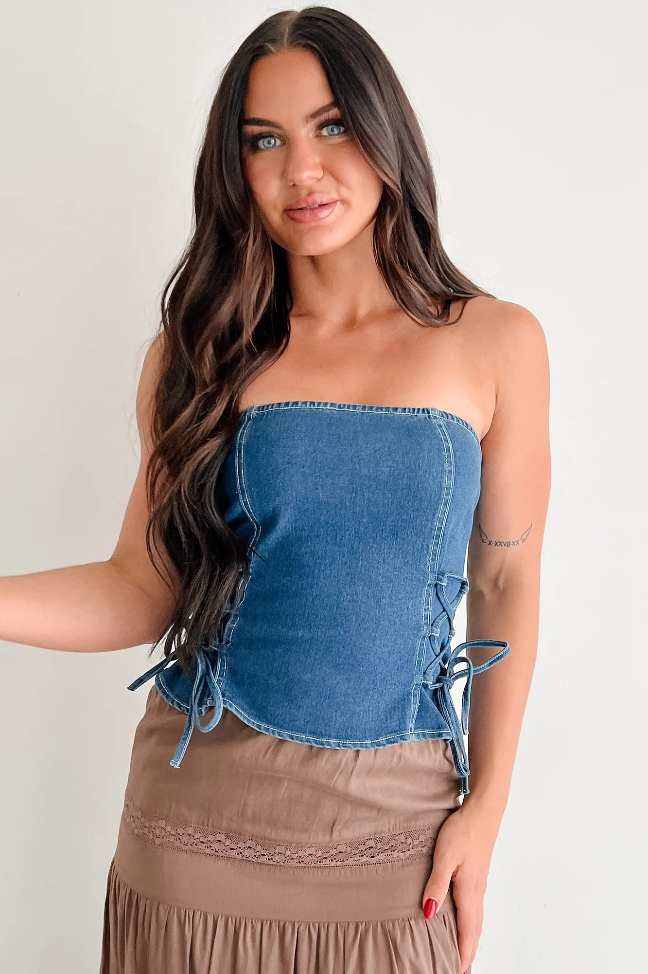 Lipstick & Lethal Strapless Lace-Up Top (Denim) - Image 7