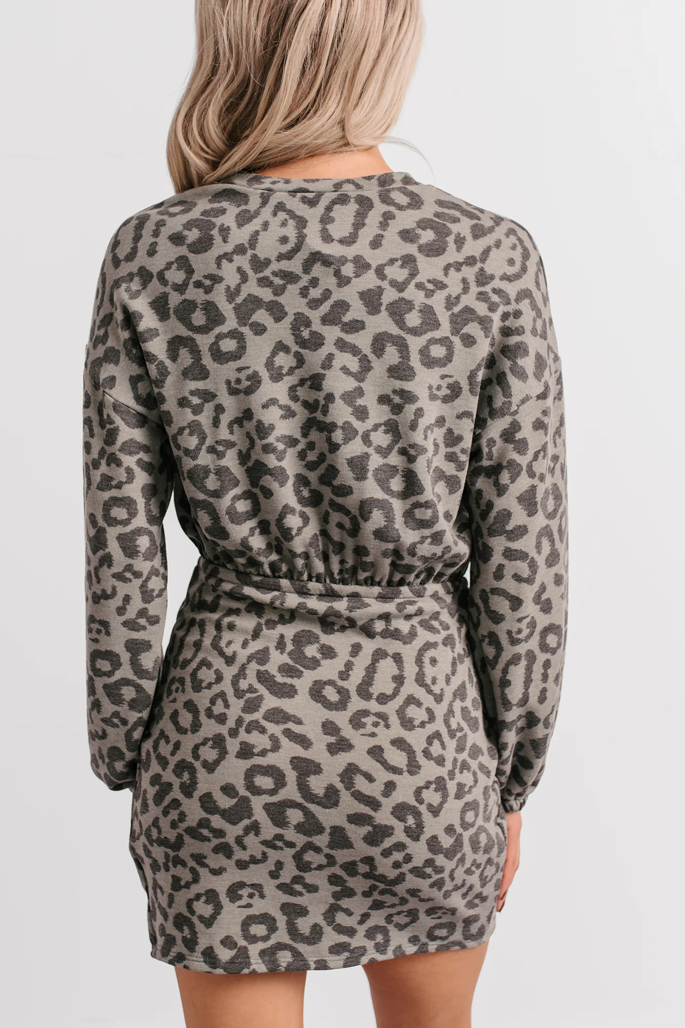 Little Miss Bossy Asymmetric Mini Dress (Grey Leopard) - Image 7