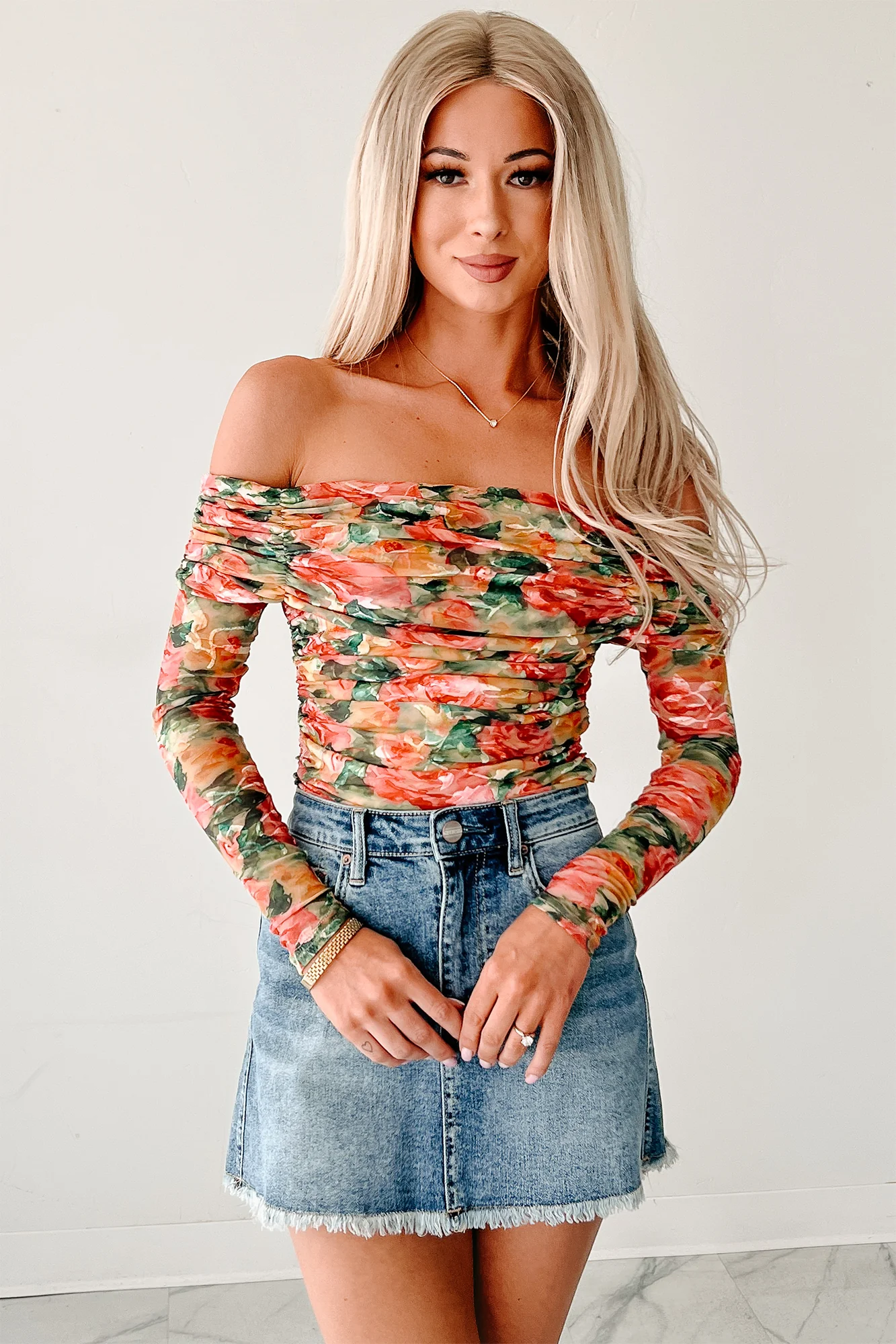 Live In Color Off The Shoulder Floral Top (Multi) - Image 5