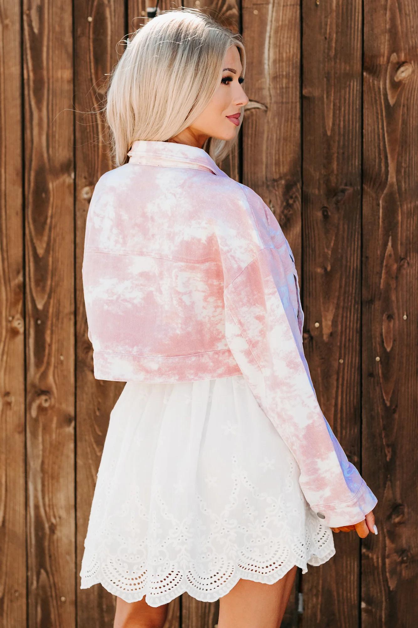 Live Refined Tie-Dye Crop Denim Jacket (Pink) - Image 4