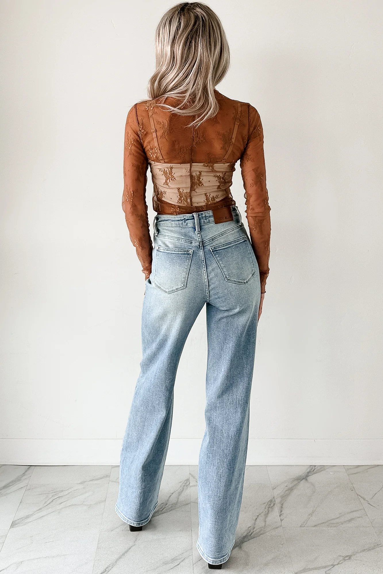 Living For The Likes Lace Long Sleeve Top (Mocha) - Image 5