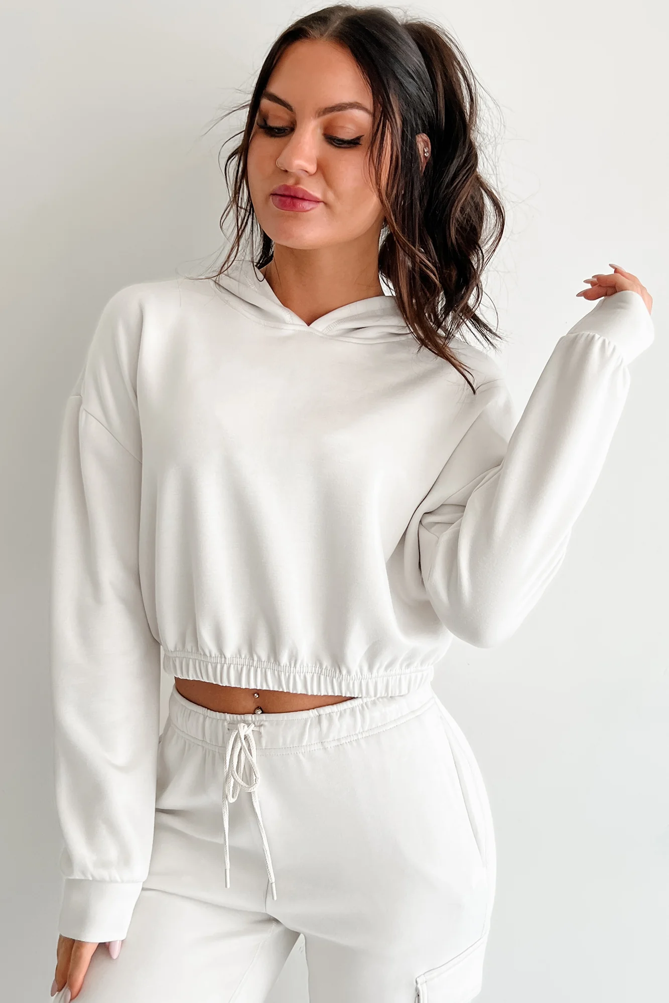 Living In Peace Cropped Hoodie (Chalk) - Image 9