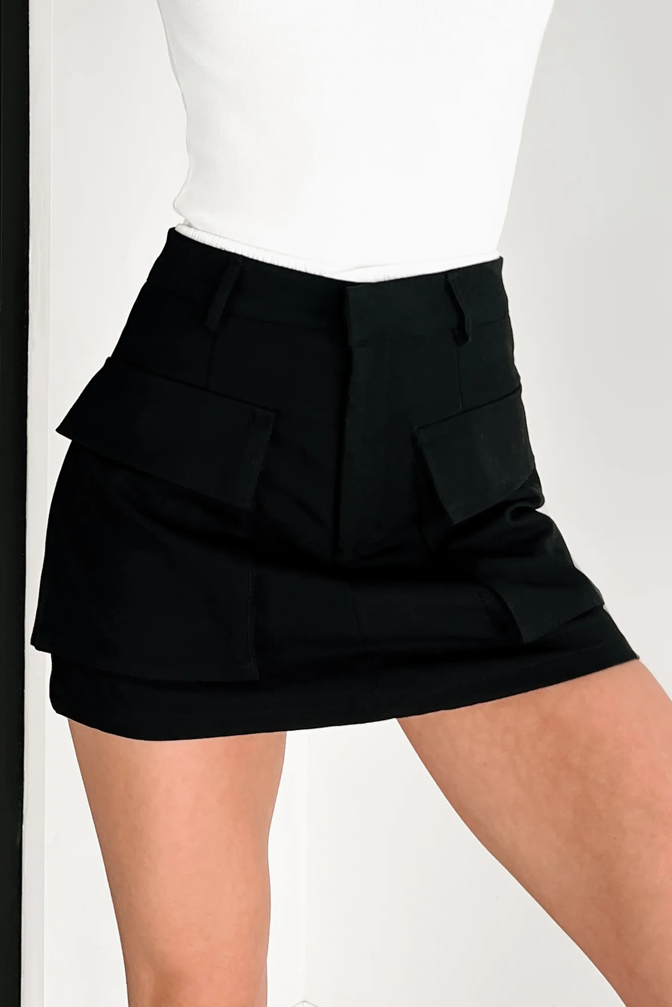 Living In Perfect Harmony Cargo Mini Skirt (Black) - Image 4