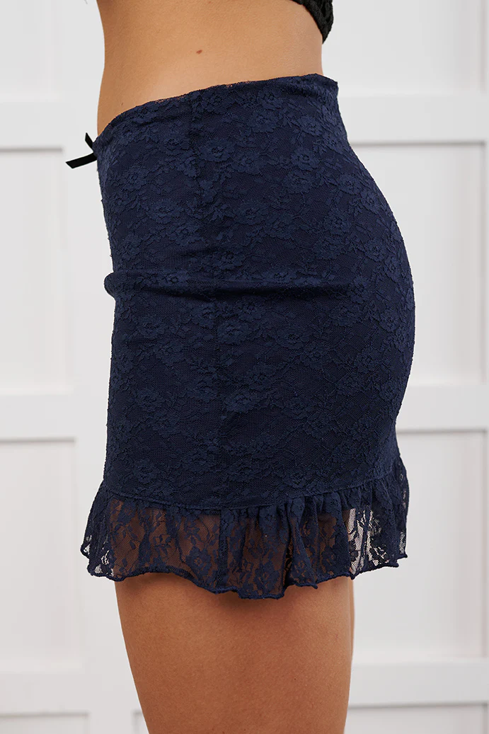 Living Sweet Ruffle Floral Lace Mini Skirt (Navy) - Image 5