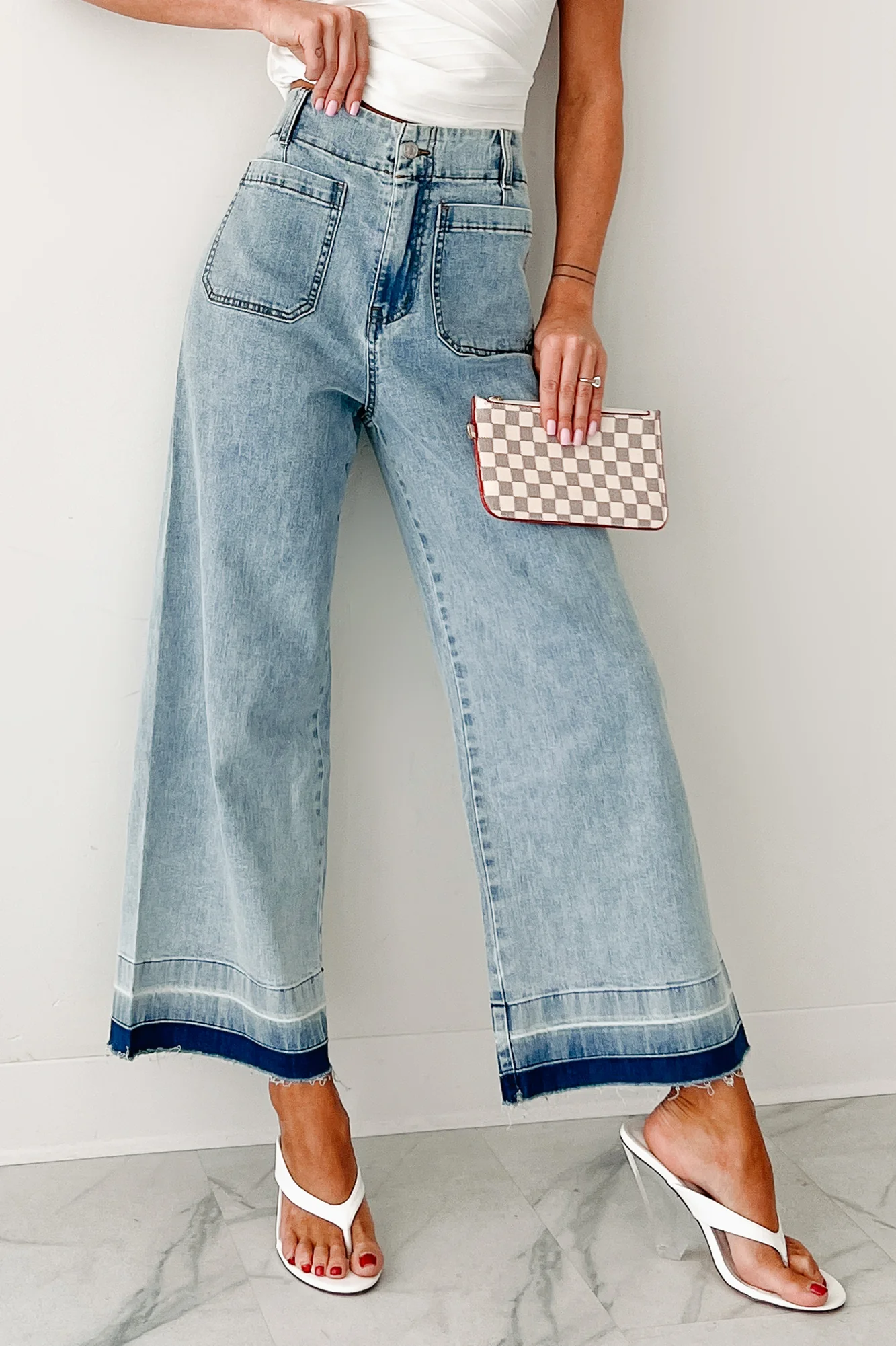 Lola Dyed Hem Wide Leg Crop Jeans (Denim) - Image 2