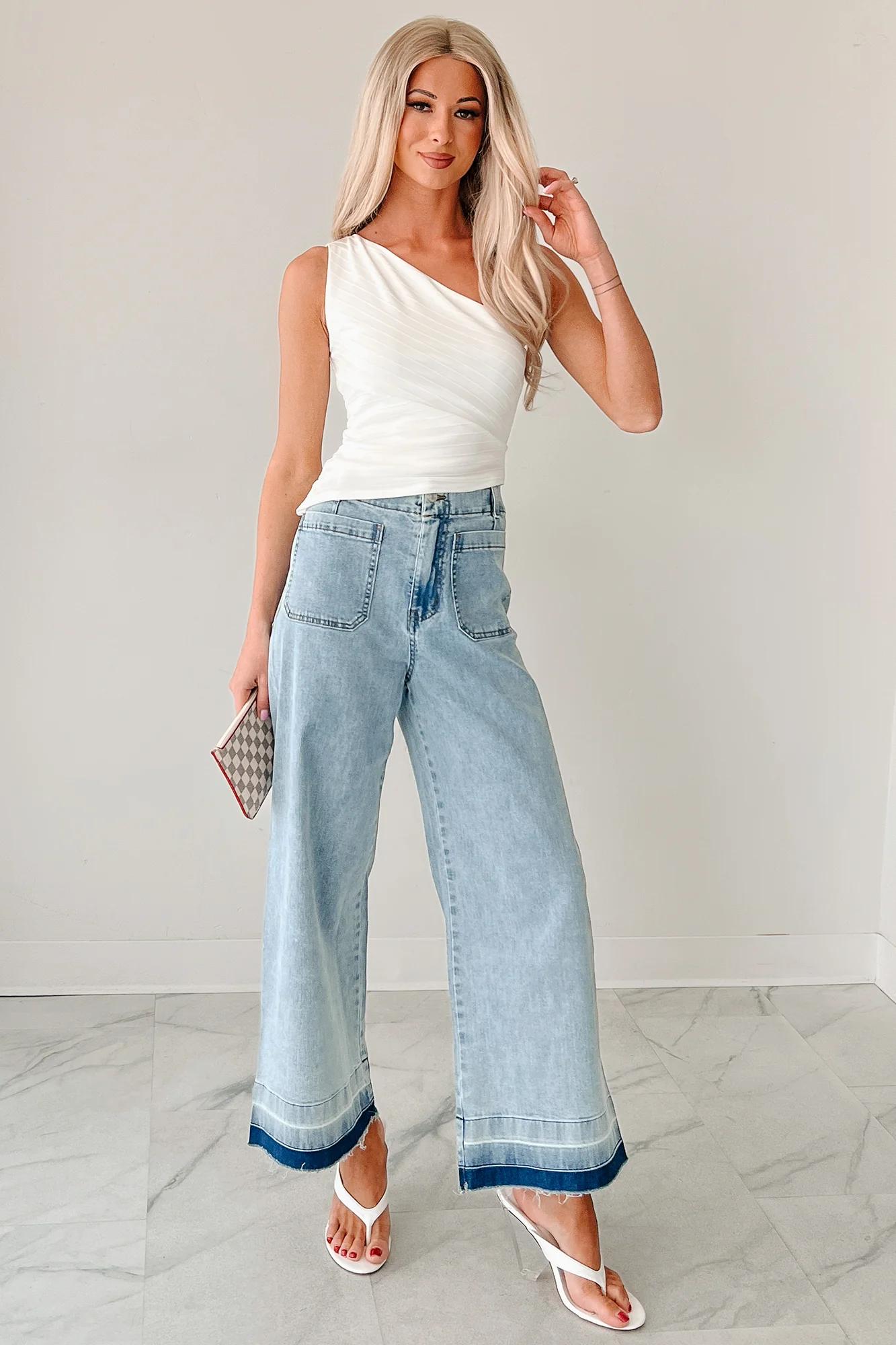 Lola Dyed Hem Wide Leg Crop Jeans (Denim) - Image 3