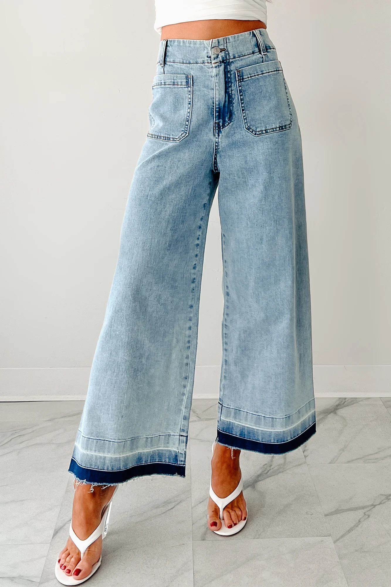 Lola Dyed Hem Wide Leg Crop Jeans (Denim) - Image 4