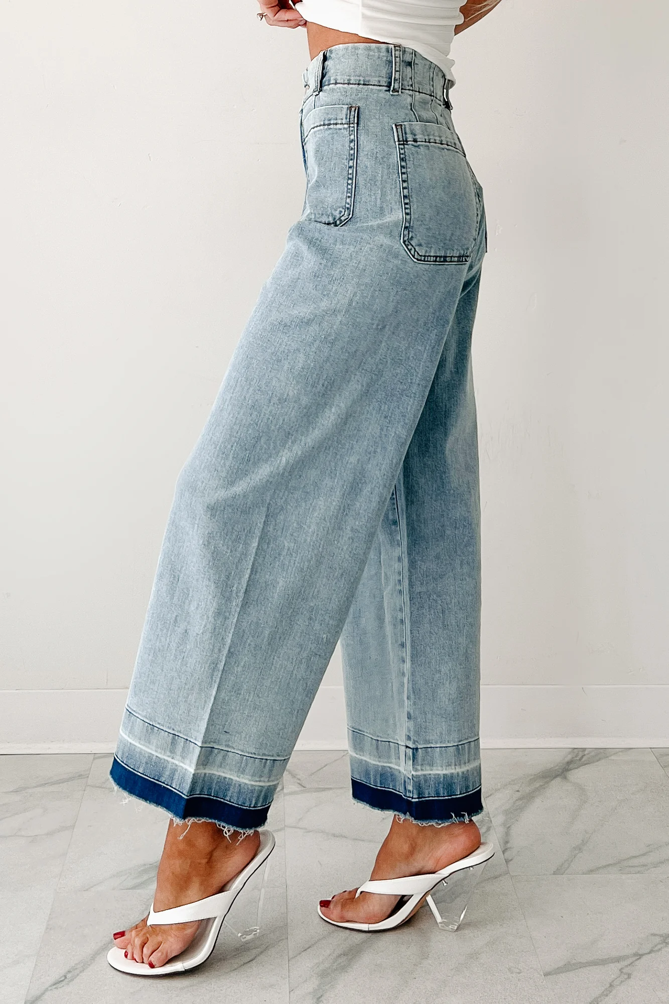 Lola Dyed Hem Wide Leg Crop Jeans (Denim) - Image 6