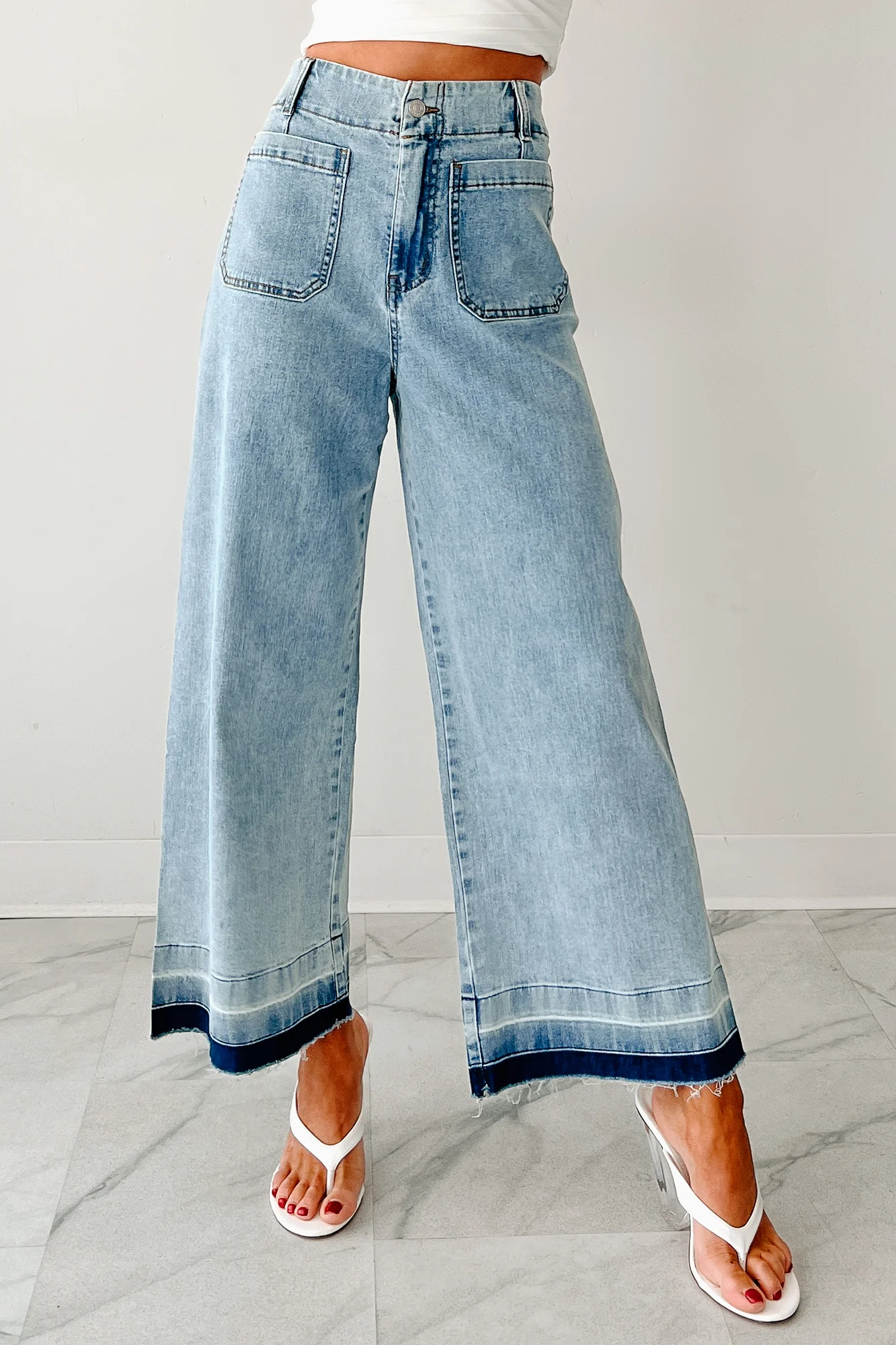 Lola Dyed Hem Wide Leg Crop Jeans (Denim) - Image 7