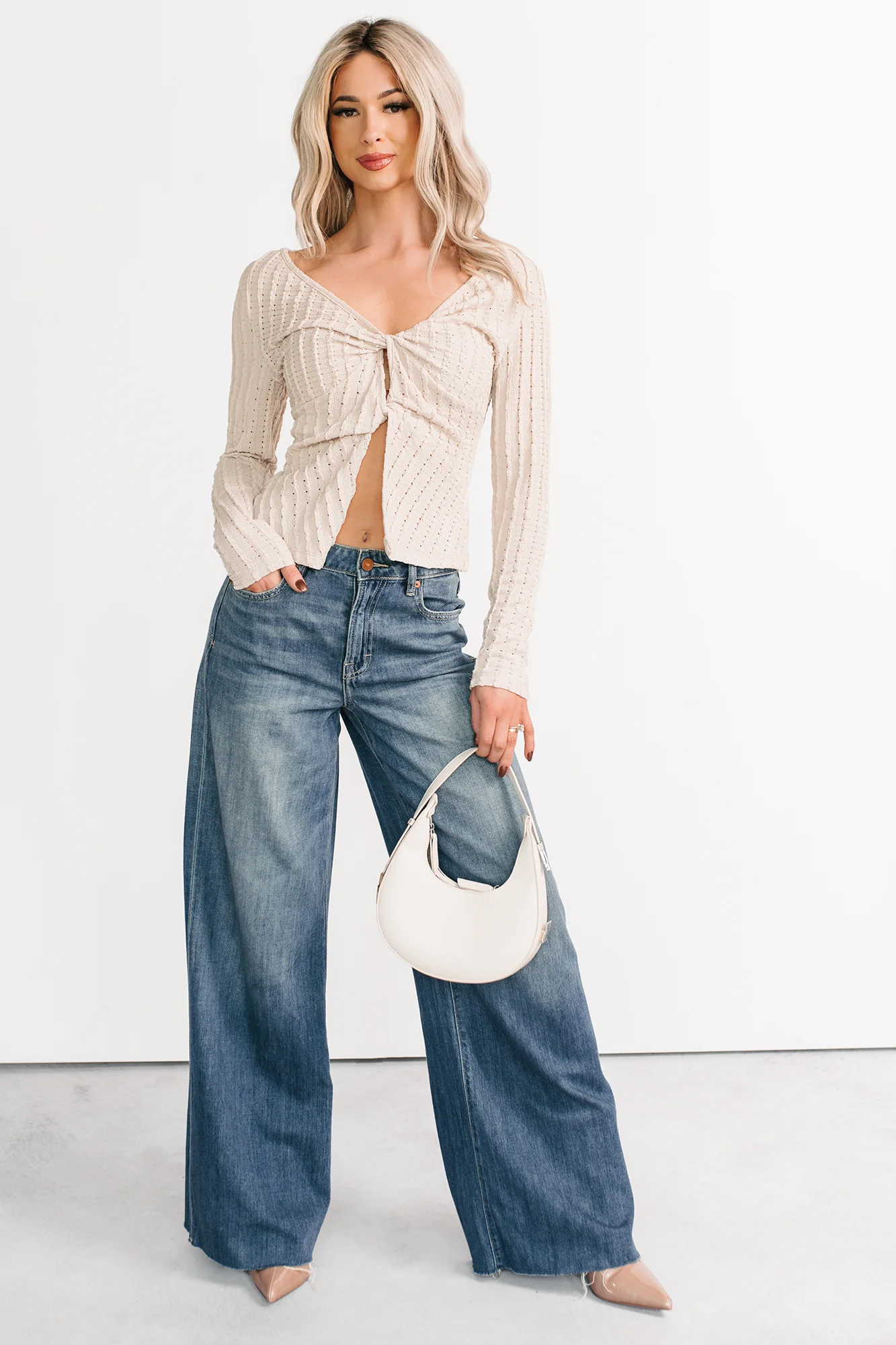 Lolly Twist Front Long Sleeve Top (Sand) - Image 5