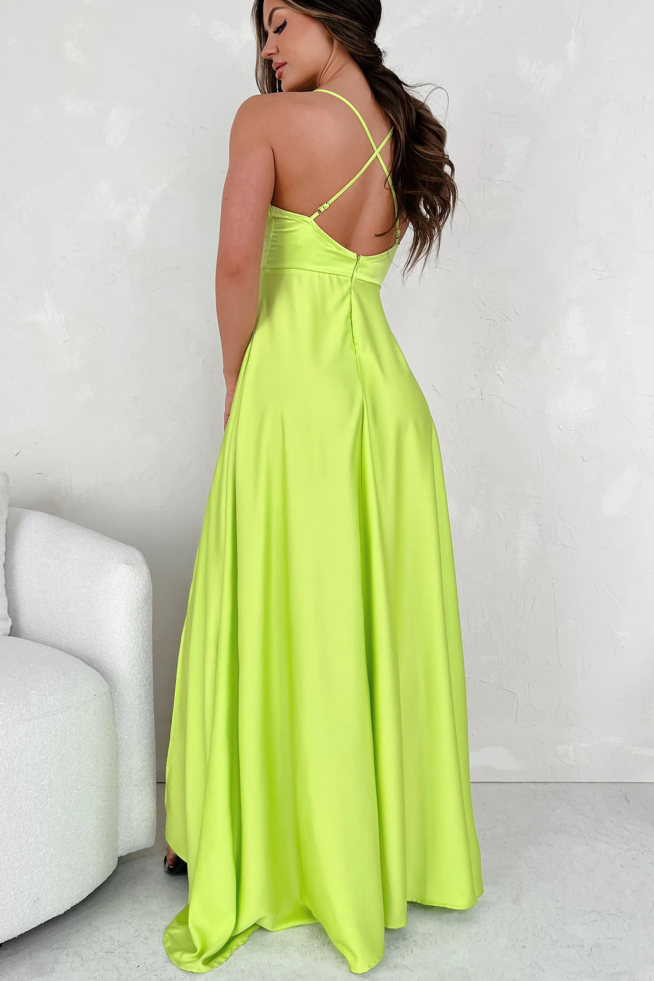 Look At The Bright Side Rhinestone Strap Maxi Dress (Lime) - Image 3