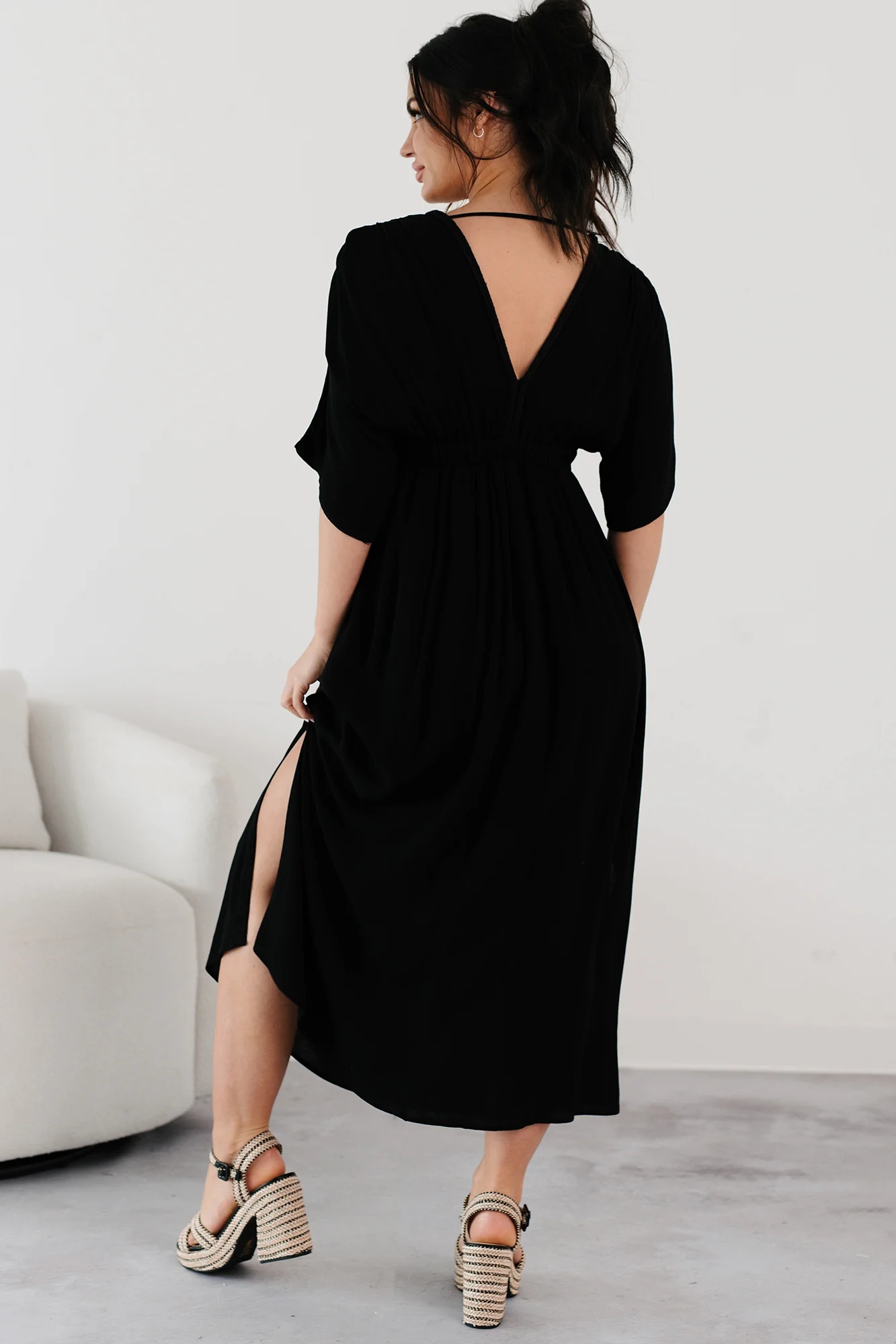 Loose and Free V Neck Maxi Dress (Black) - Image 3