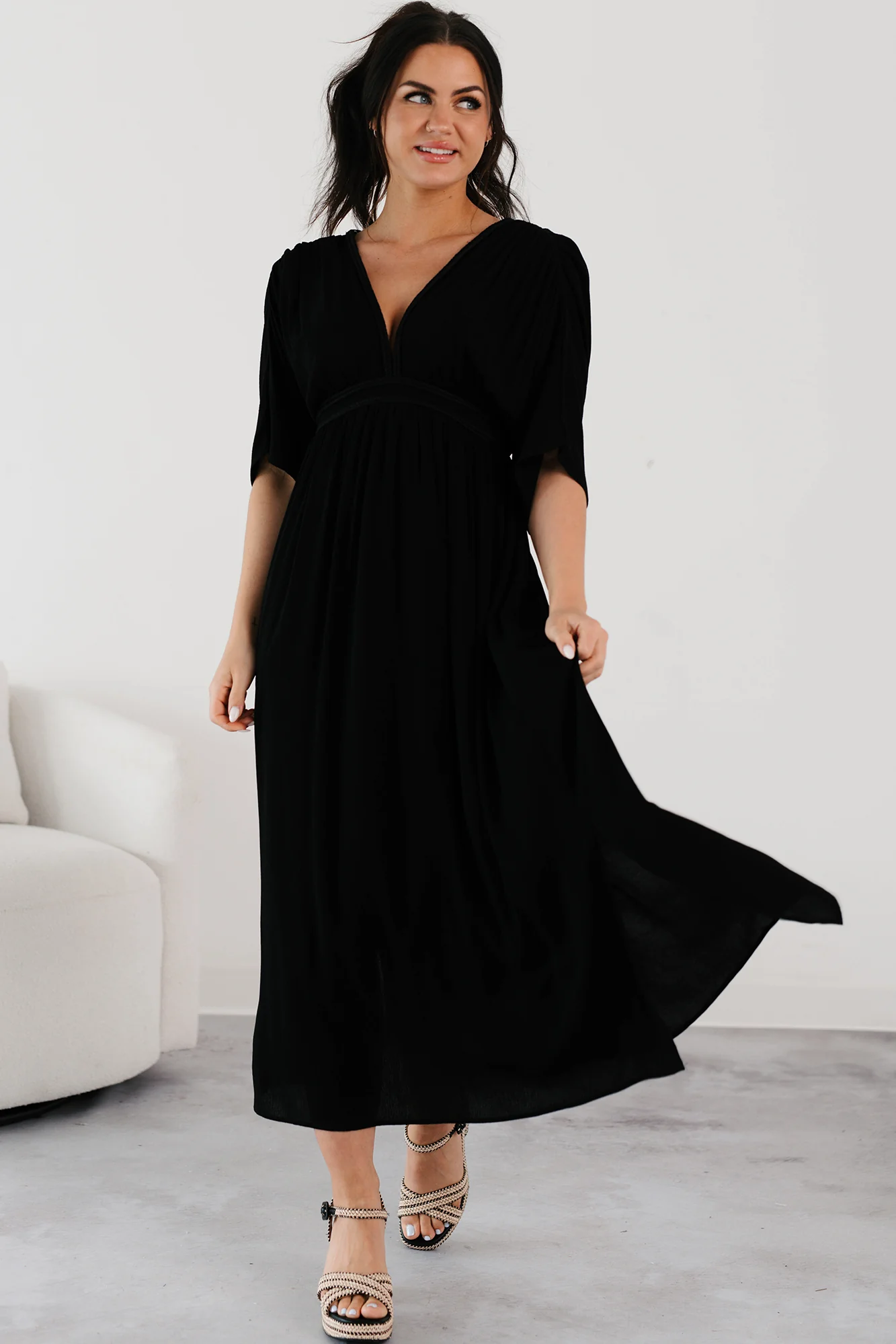 Loose and Free V Neck Maxi Dress (Black) - Image 5