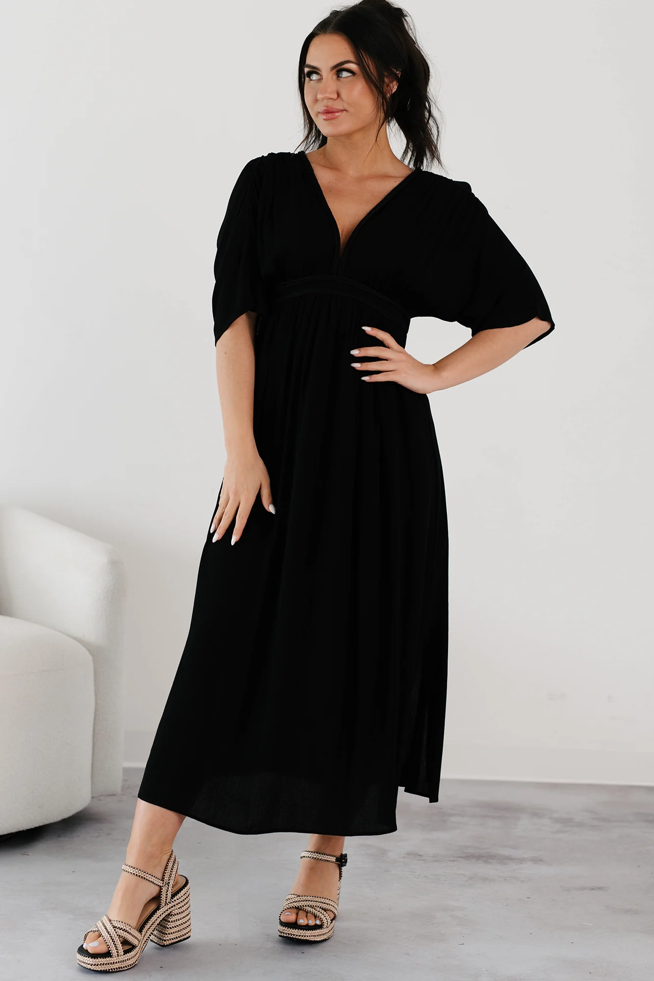 Loose and Free V Neck Maxi Dress (Black) - Image 8
