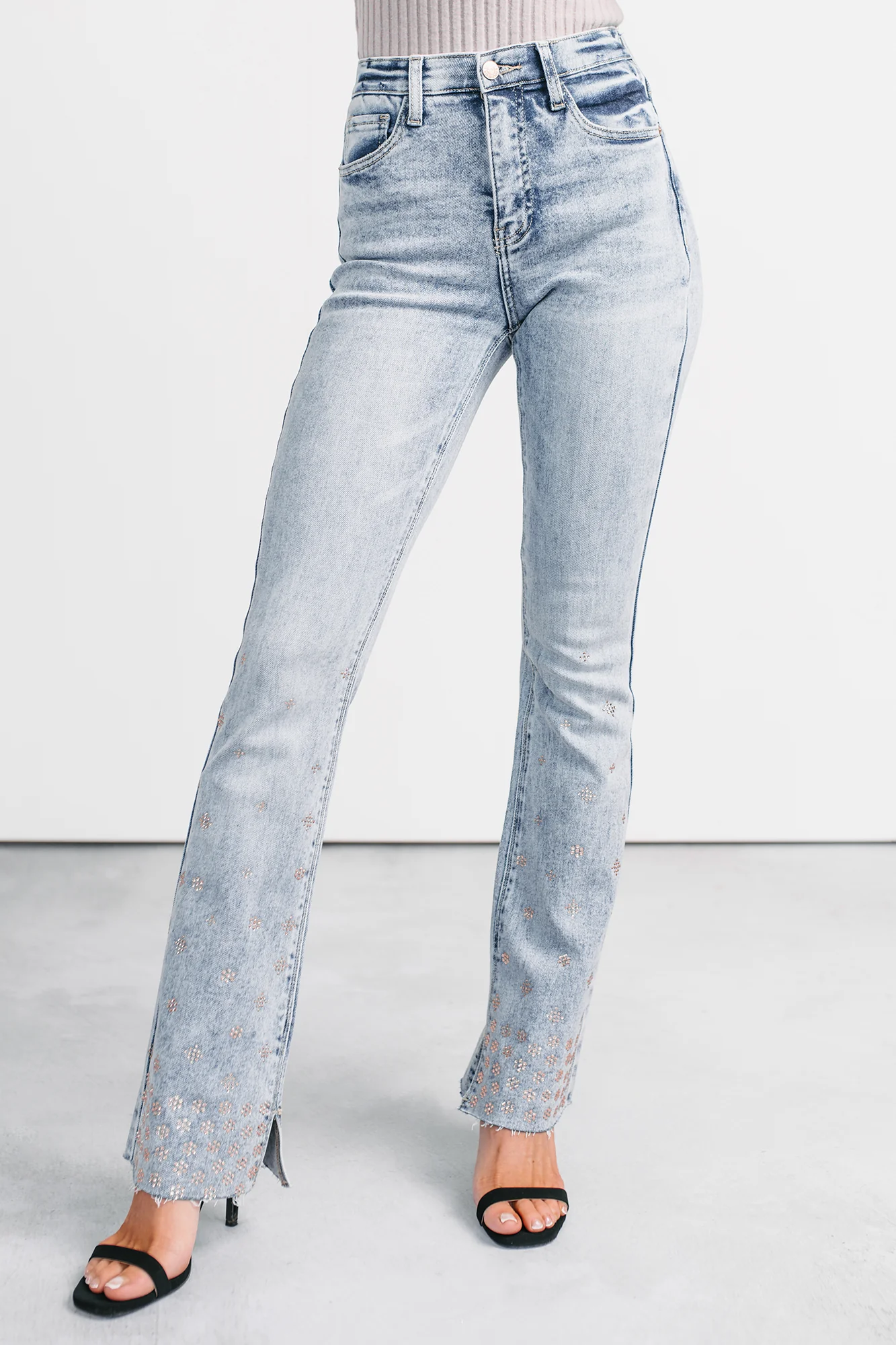Lorelai Tummy Control Rhinestone Flare Saige Jeans (Light) - Image 2