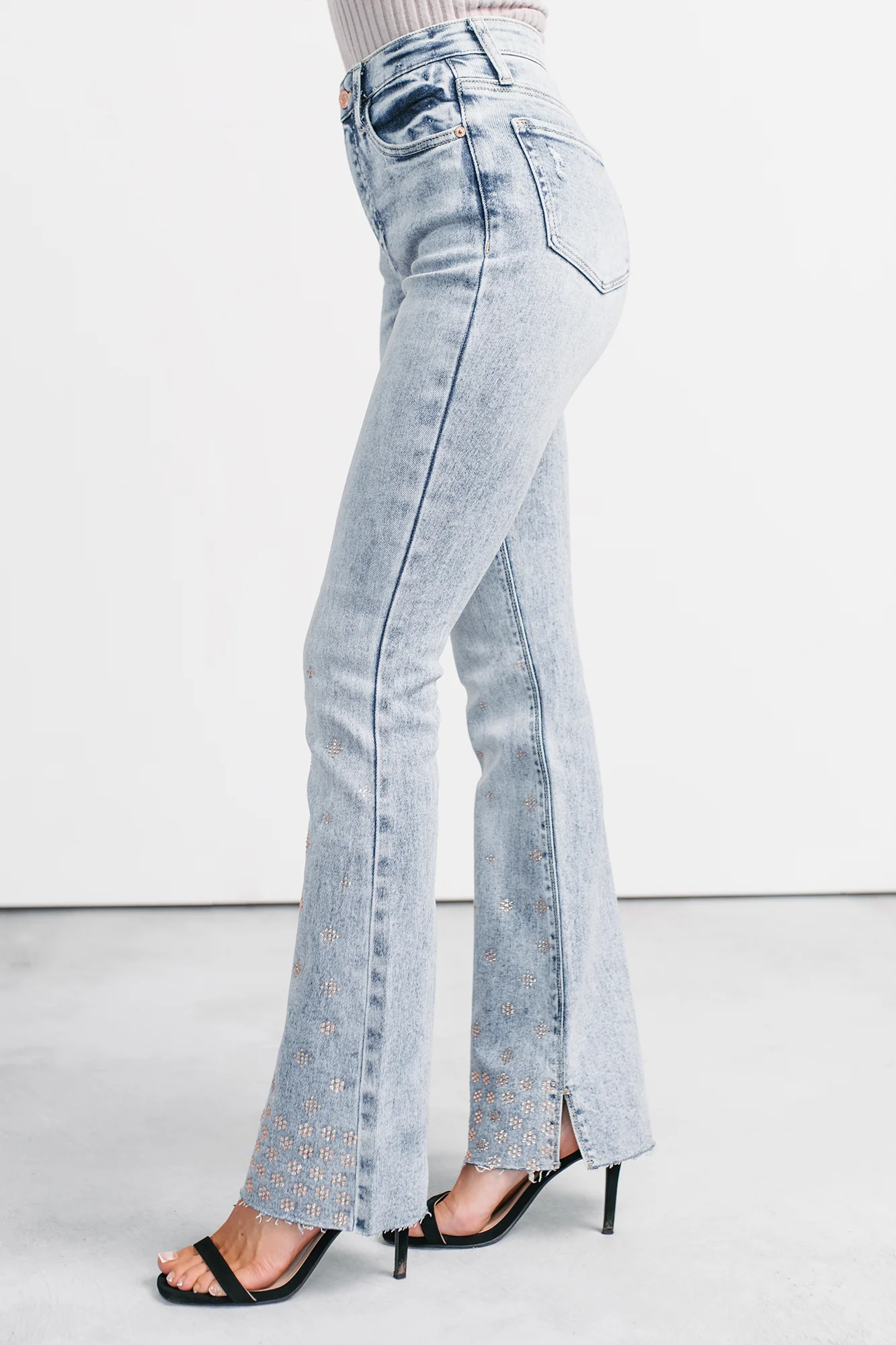 Lorelai Tummy Control Rhinestone Flare Saige Jeans (Light) - Image 3